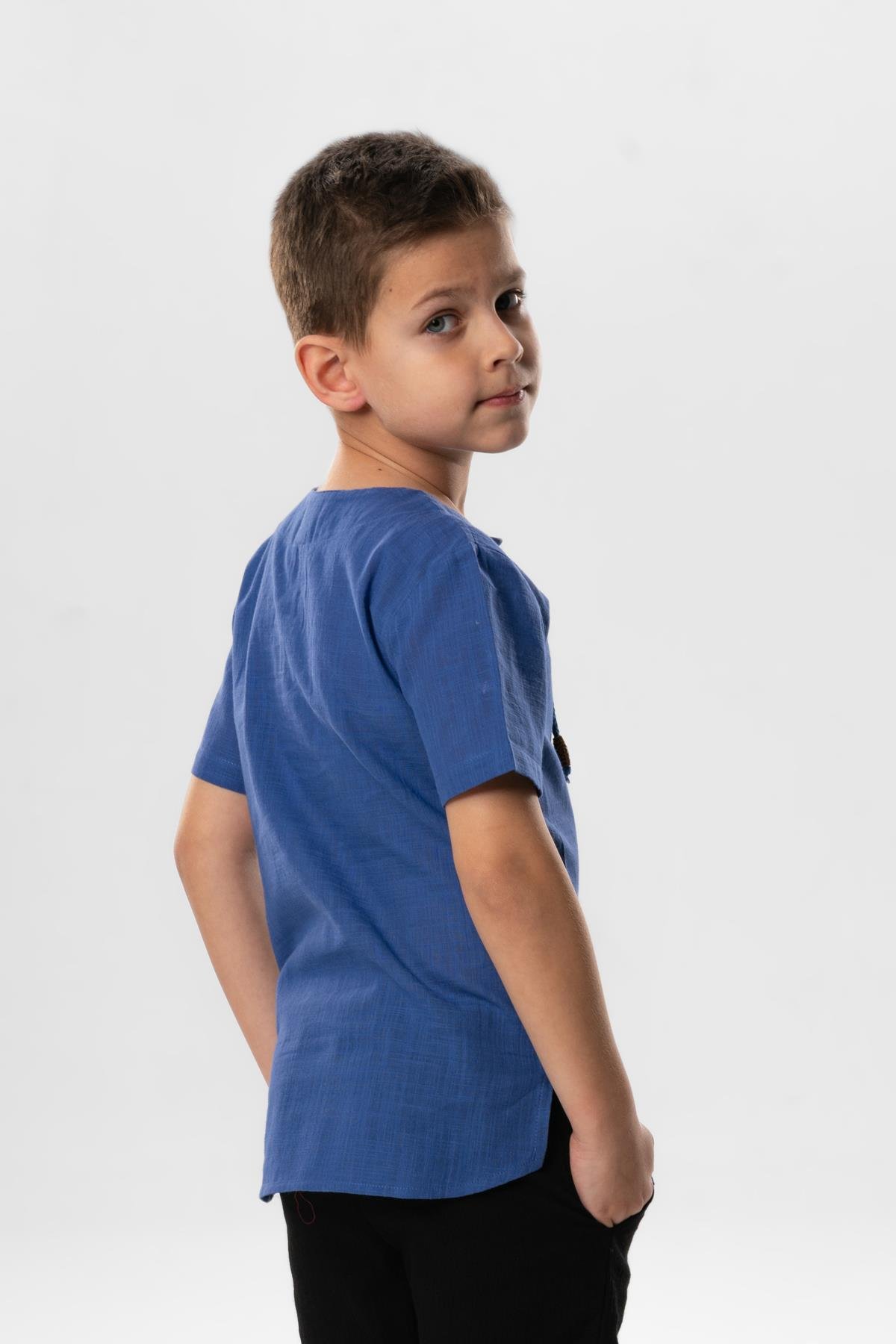 Kısa Kol Şile Bezi Zımbalı Yazlık Erkek Çocuk Tshirt Saks 3050