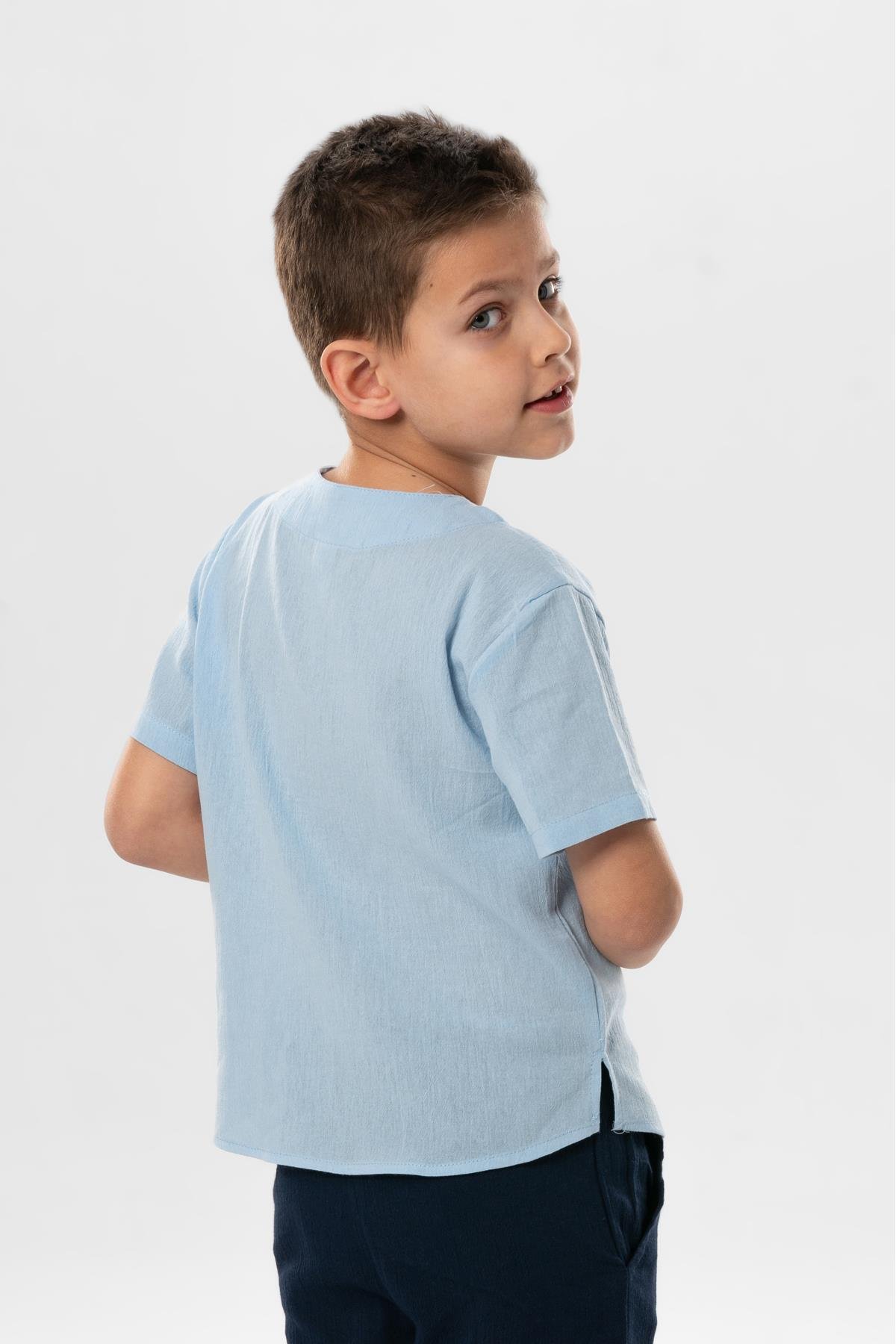 Kısa Kol Şile Bezi Zımbalı Yazlık Erkek Çocuk Tshirt Buz Mavi 3027