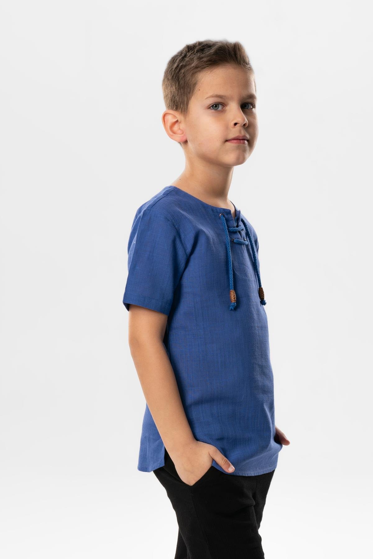 Kısa Kol Şile Bezi Zımbalı Yazlık Erkek Çocuk Tshirt Saks 3050