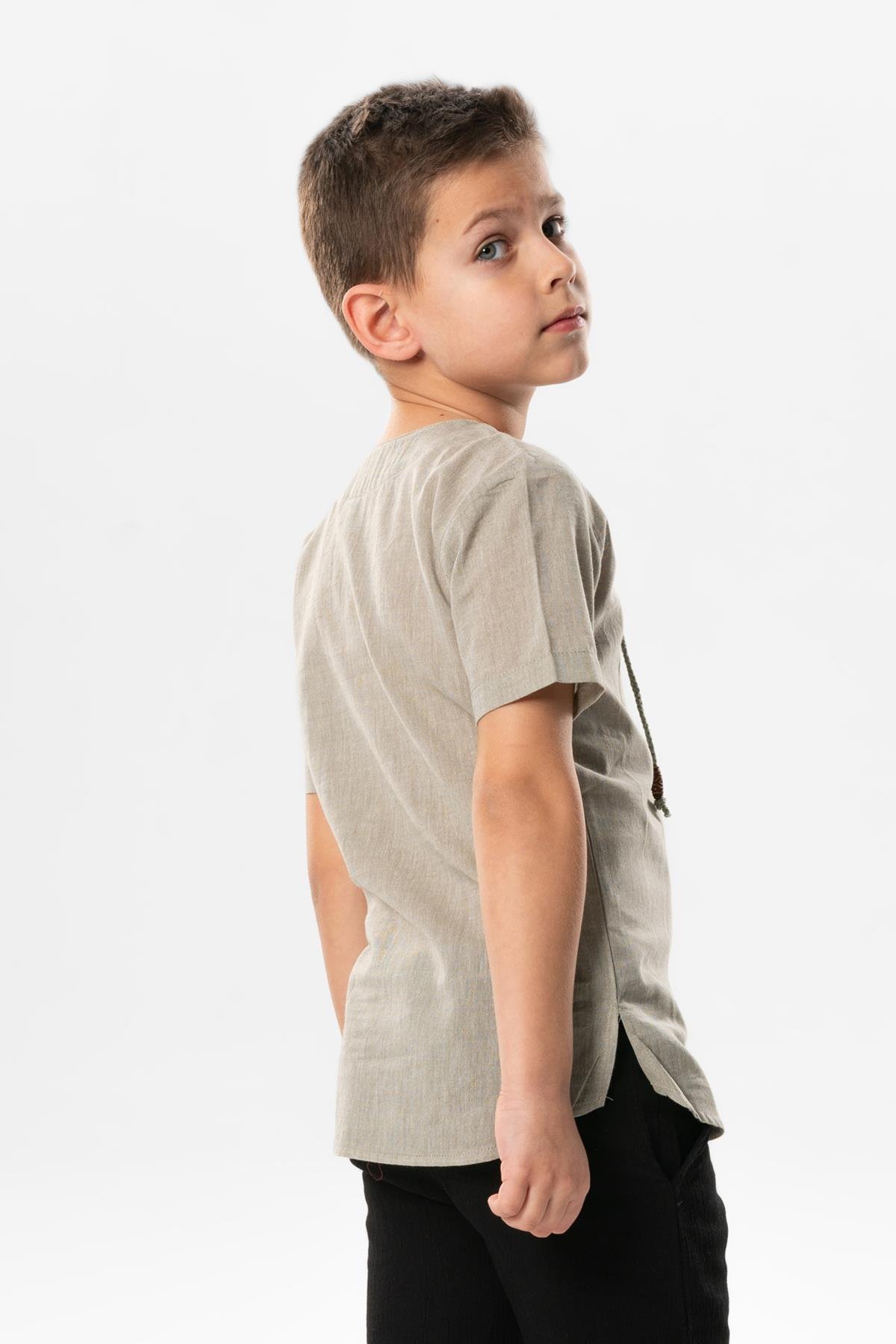 Kısa Kol Şile Bezi Zımbalı Yazlık Erkek Çocuk Tshirt Taş 3031