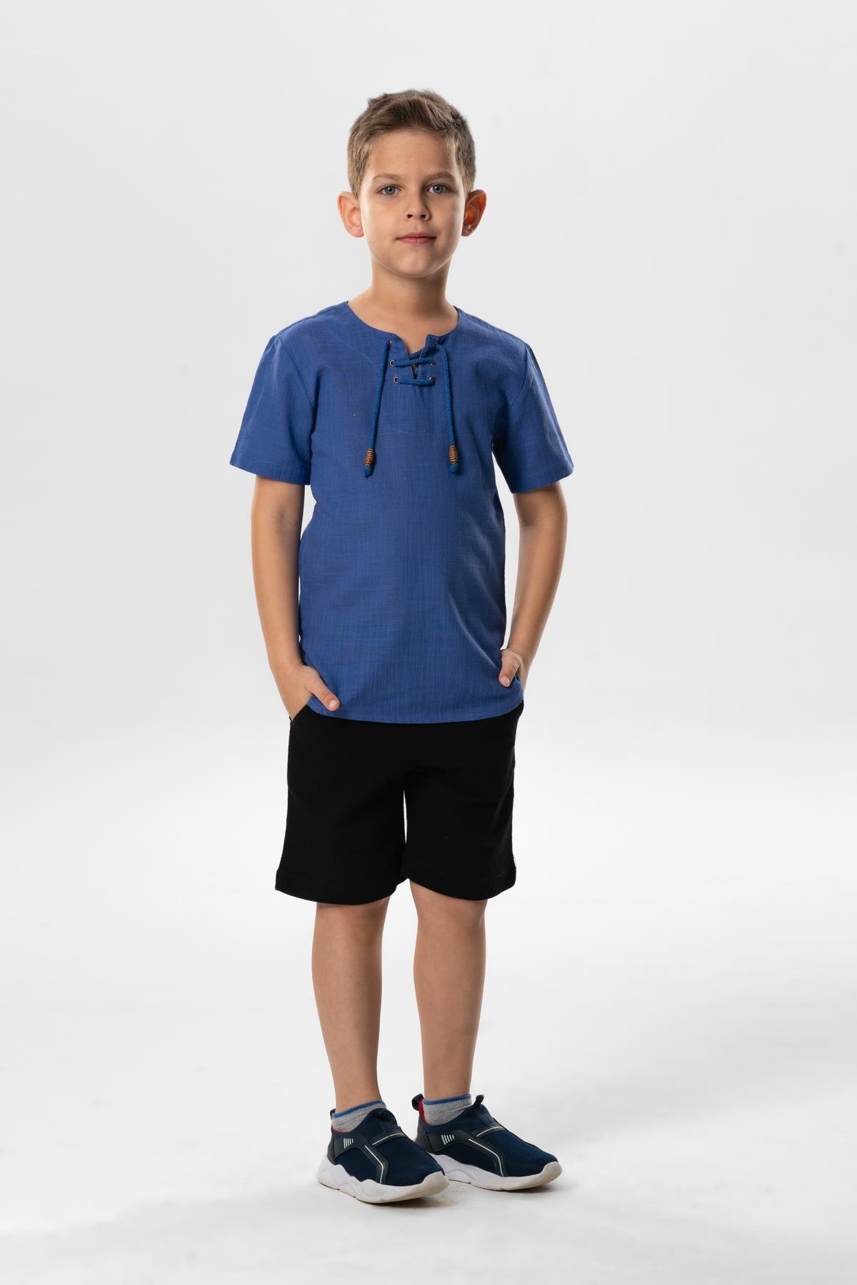 Kısa Kol Şile Bezi Zımbalı Yazlık Erkek Çocuk Tshirt Saks 3050