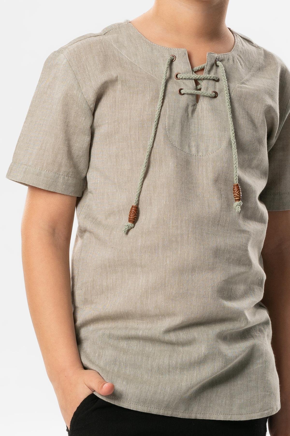 Kısa Kol Şile Bezi Zımbalı Yazlık Erkek Çocuk Tshirt Taş 3031
