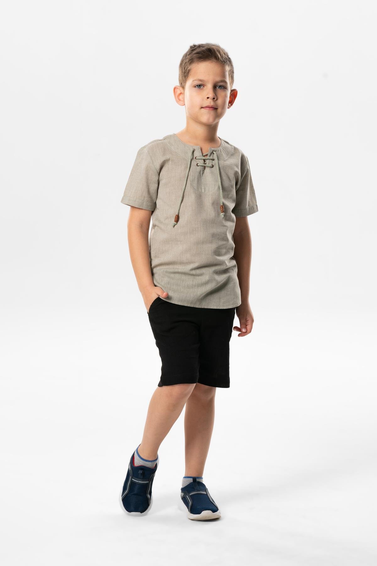 Kısa Kol Şile Bezi Zımbalı Yazlık Erkek Çocuk Tshirt Taş 3031