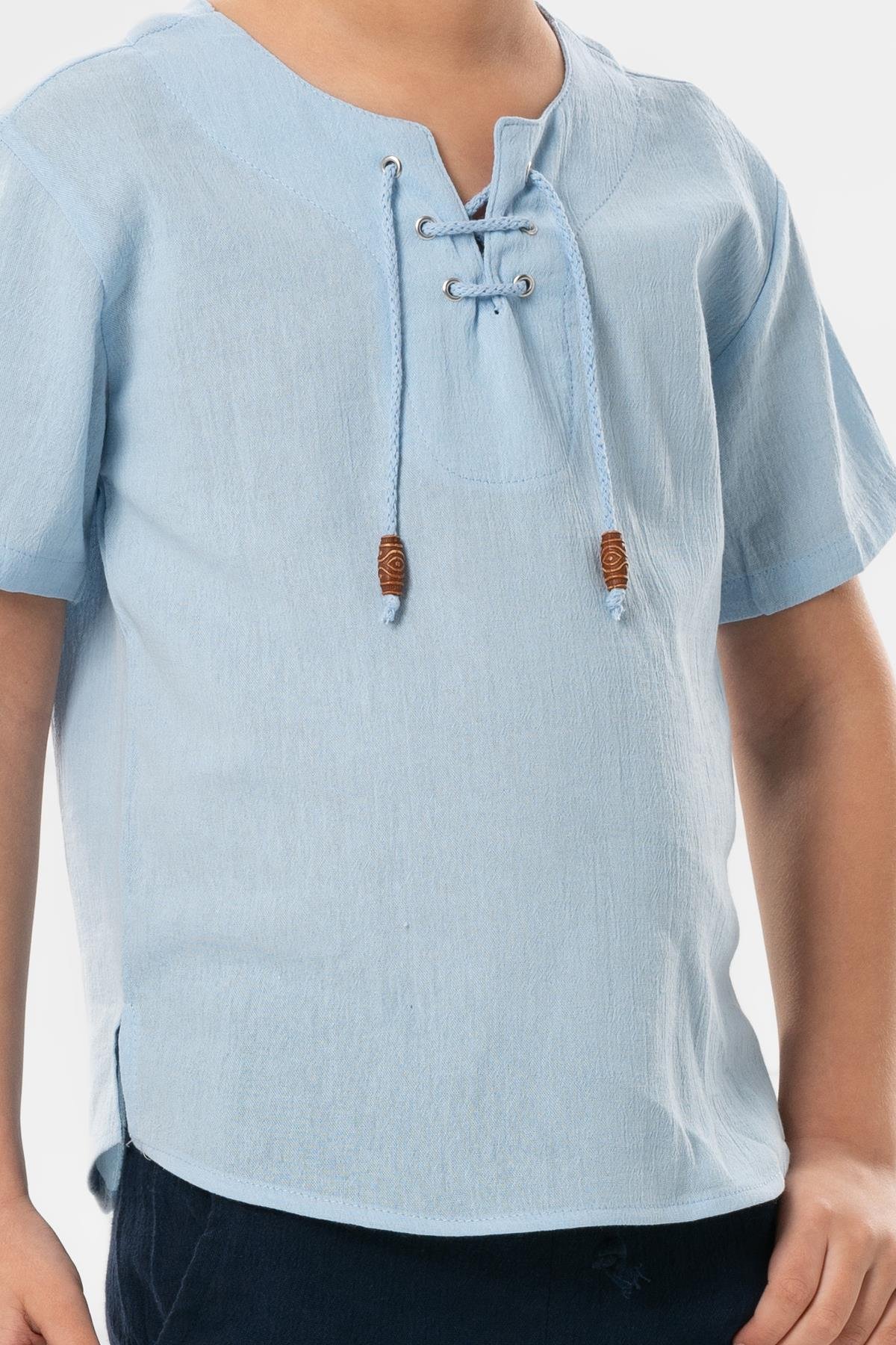Kısa Kol Şile Bezi Zımbalı Yazlık Erkek Çocuk Tshirt Buz Mavi 3027