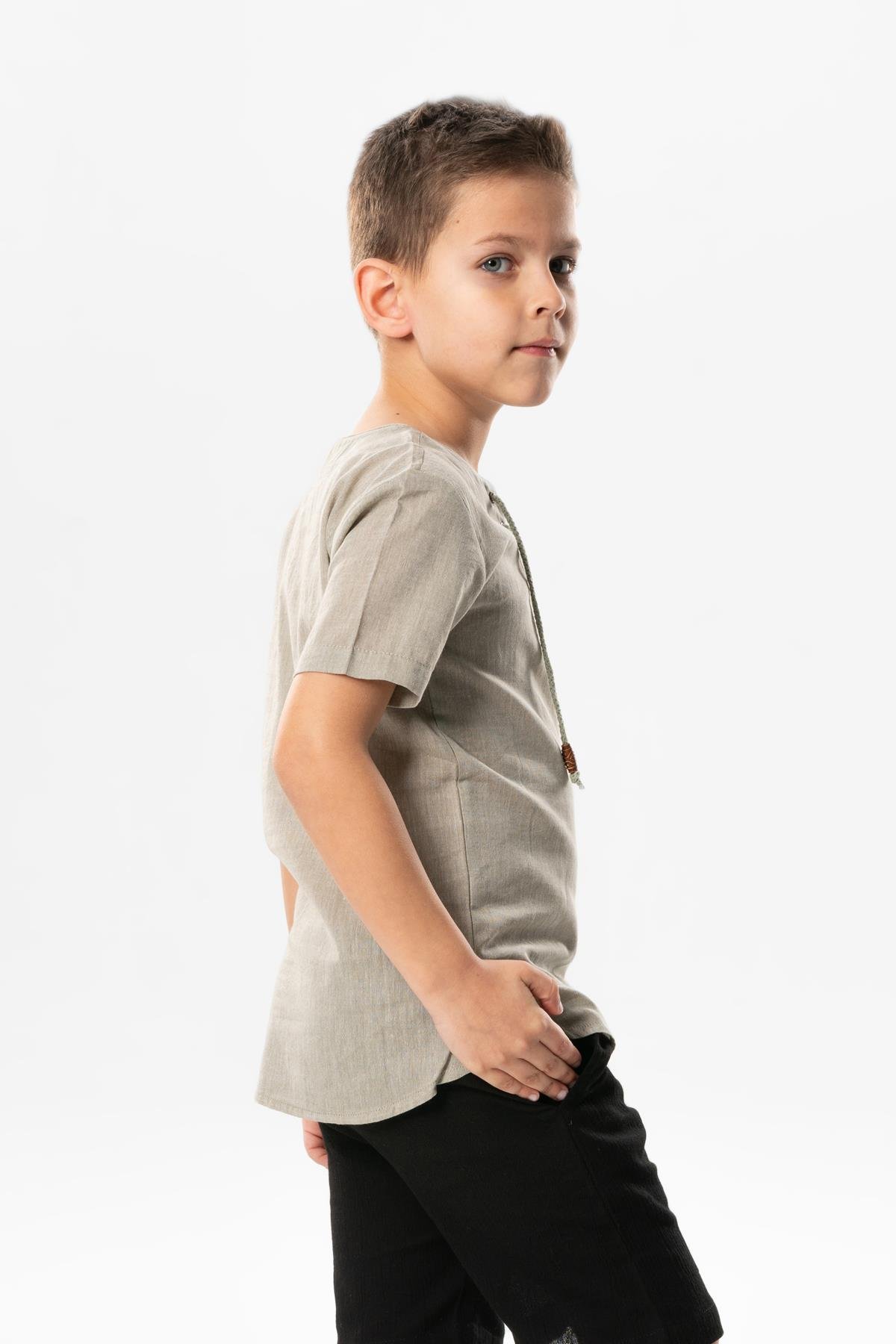 Kısa Kol Şile Bezi Zımbalı Yazlık Erkek Çocuk Tshirt Taş 3031