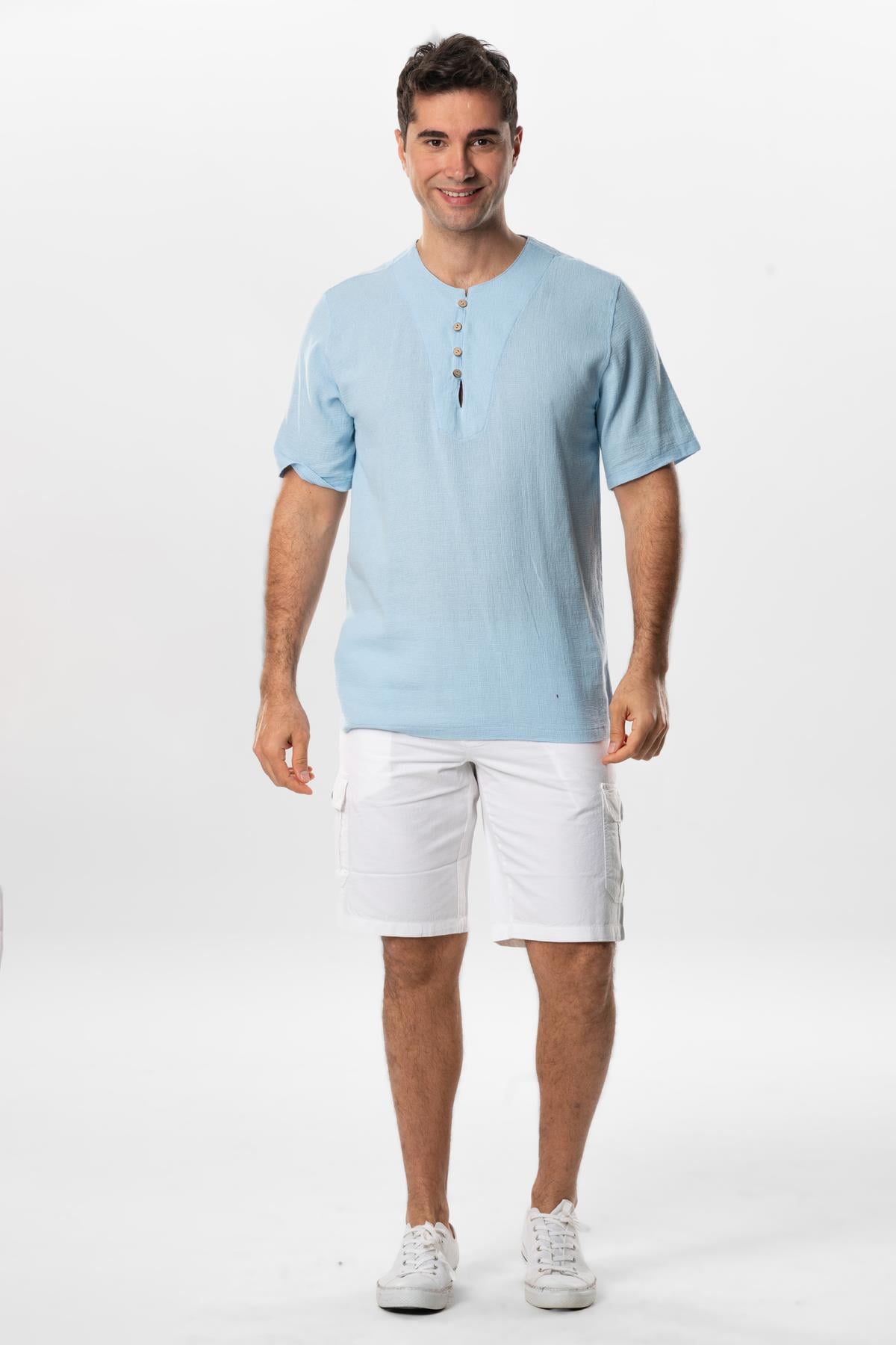Short Sleeve Violet Halikarnas Men's Summer Tshirt Ice Blue
