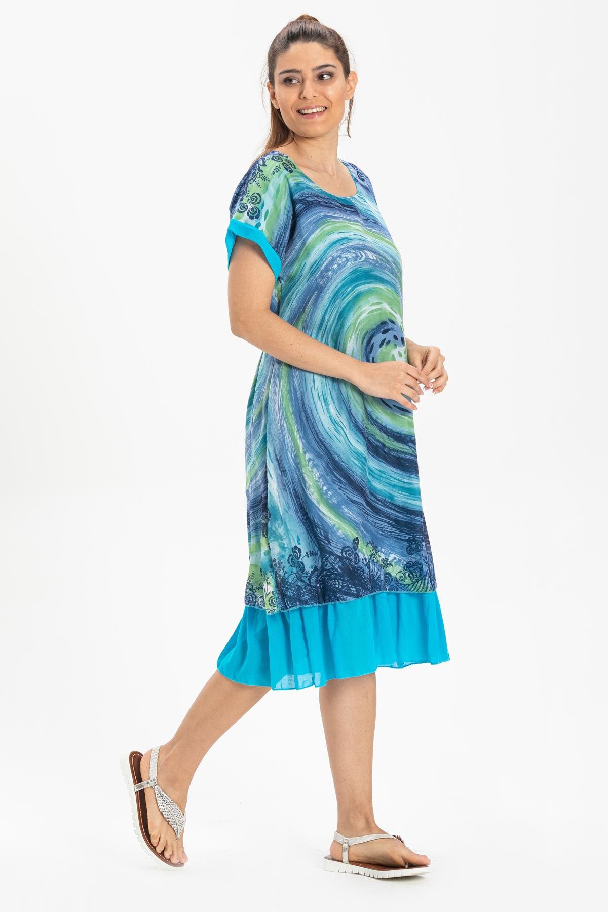 Kısa Kol Vual Defne Midi Boy Elbise Lacivert 6007