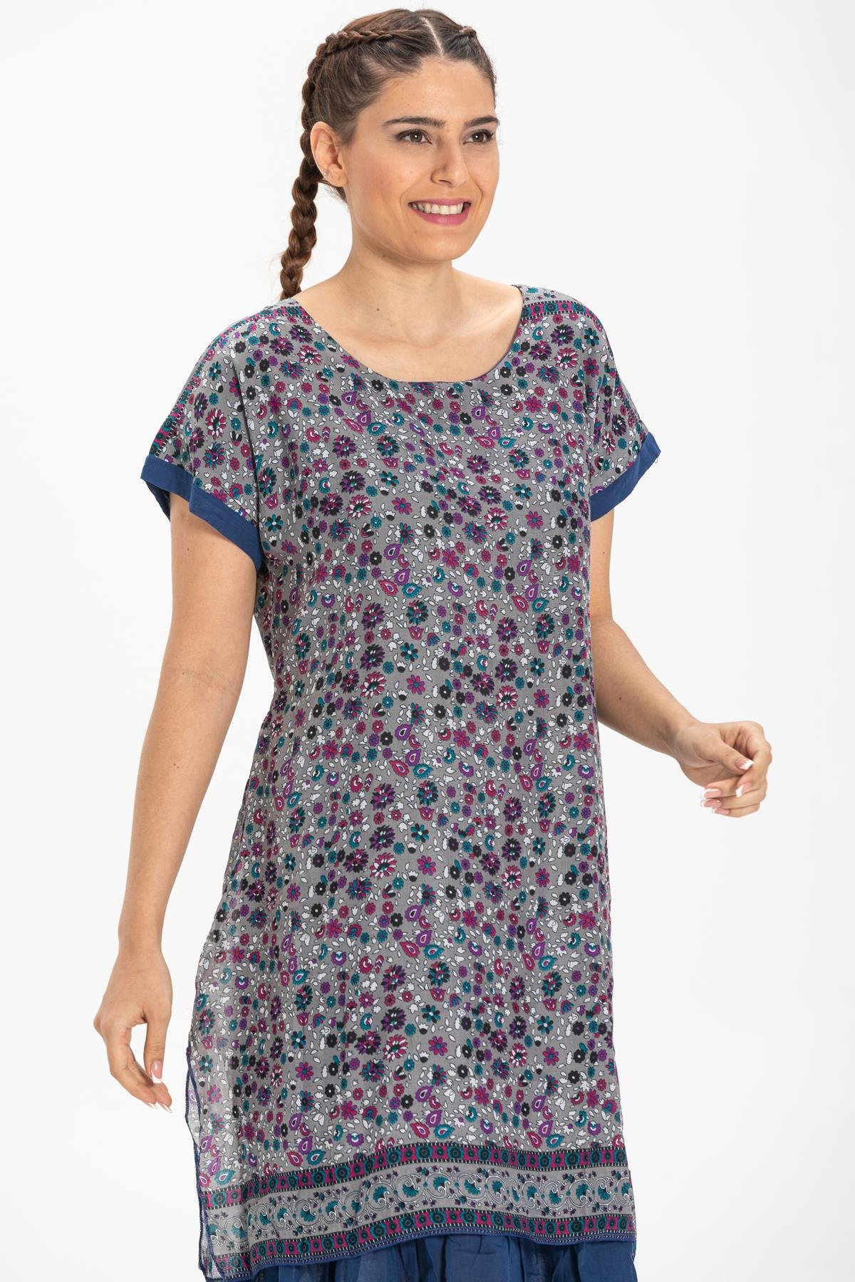 Short Sleeve Voile Defne Midi Length Dress Purple