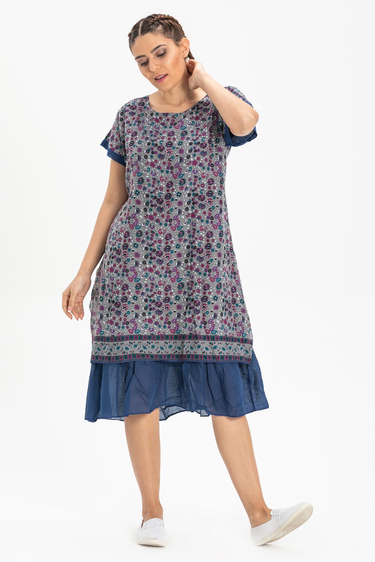 Short Sleeve Voile Defne Midi Length Dress Purple