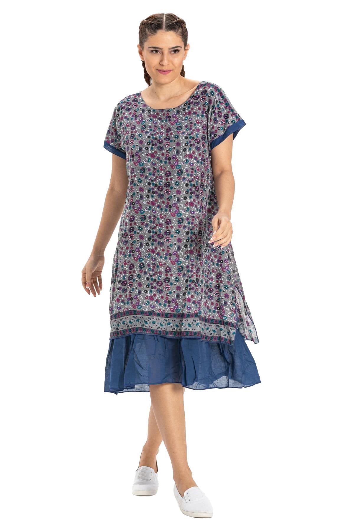 Short Sleeve Voile Defne Midi Length Dress Purple