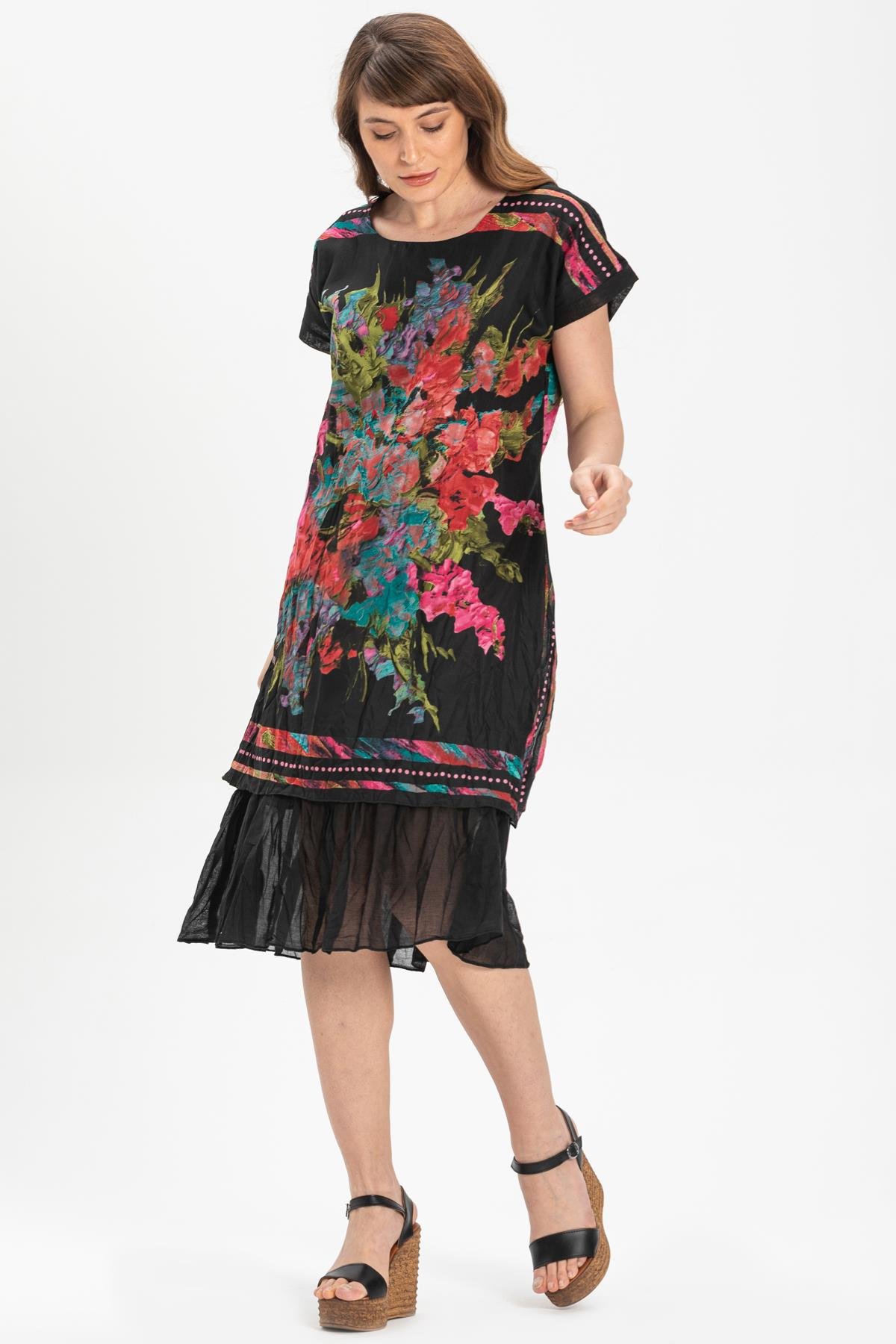 Kısa Kol Vual Defne Midi Boy Elbise Siyah 6063