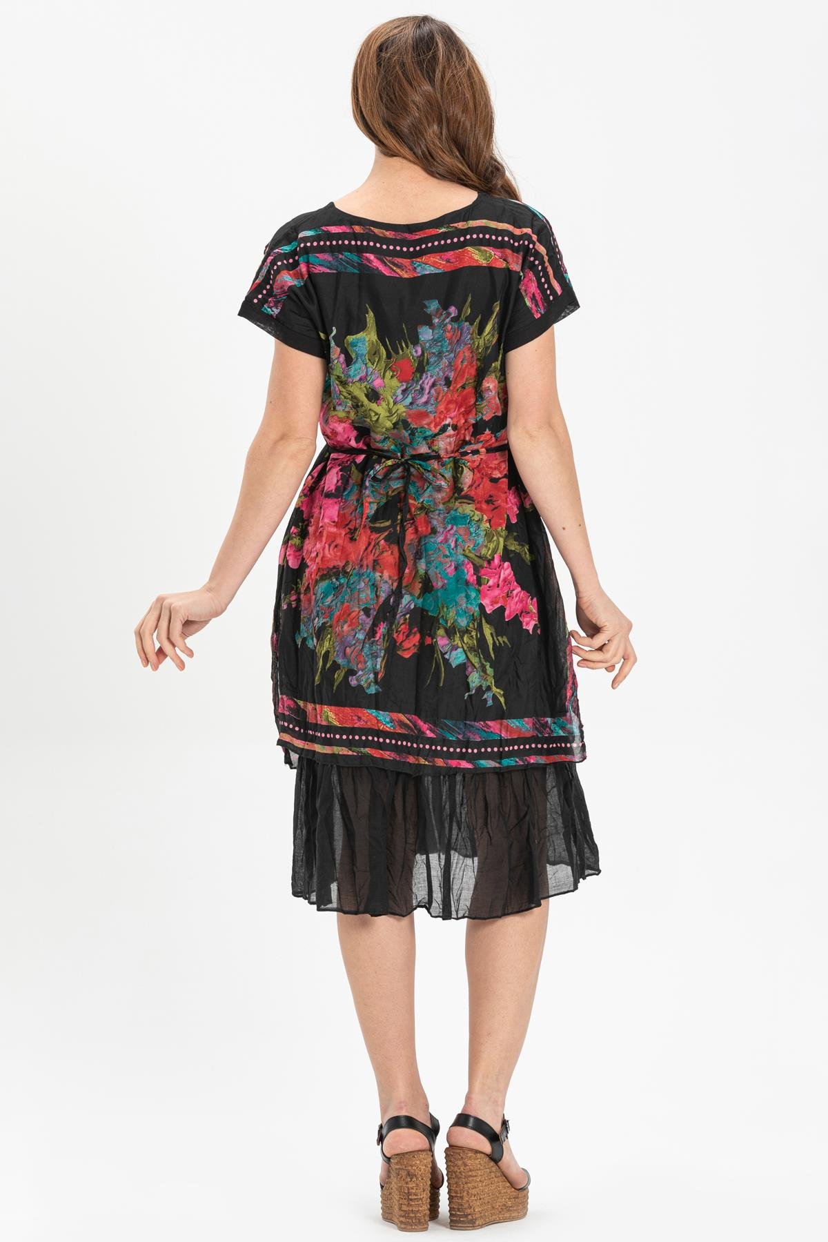 Kısa Kol Vual Defne Midi Boy Elbise Siyah 6063