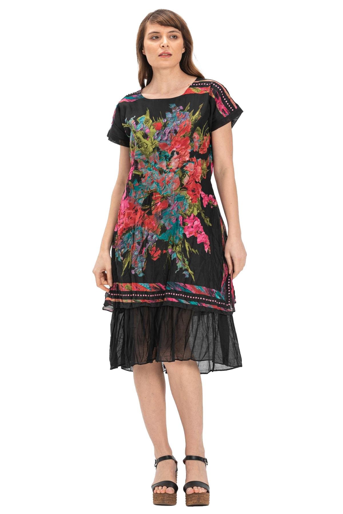 Kısa Kol Vual Defne Midi Boy Elbise Siyah-Beyaz 6063