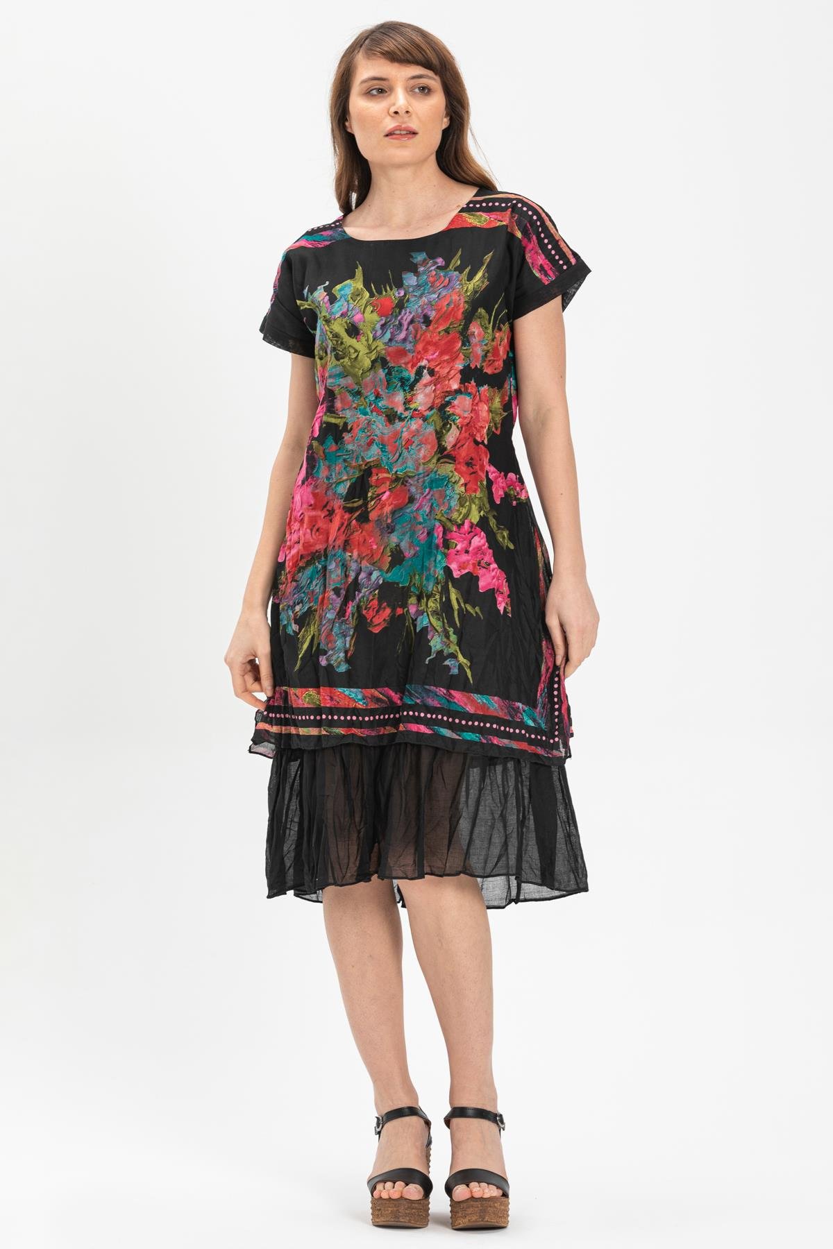 Kısa Kol Vual Defne Midi Boy Elbise Siyah 6063