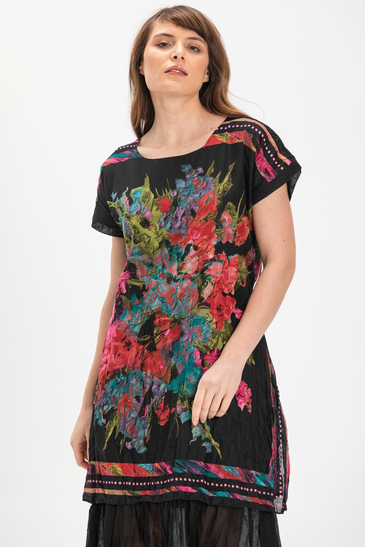 Kısa Kol Vual Defne Midi Boy Elbise Siyah 6063