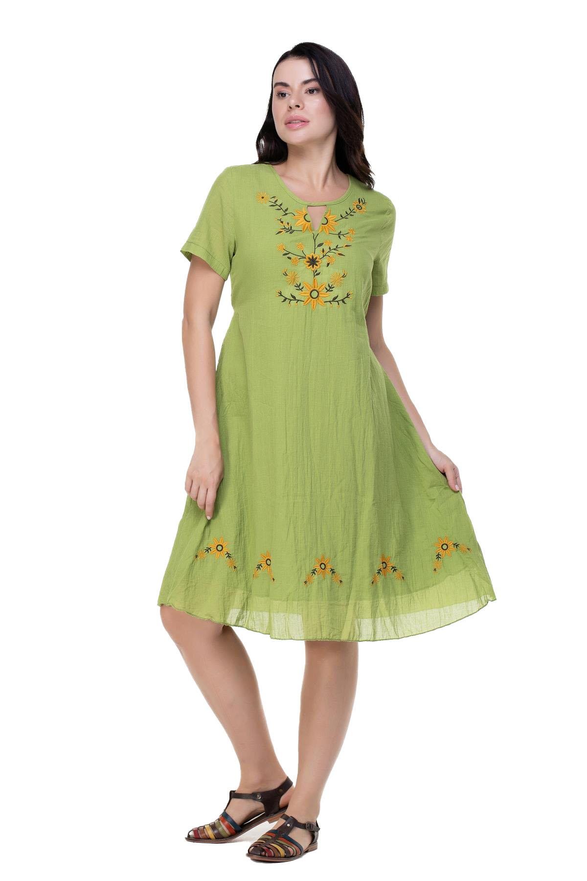 Kısa Kol Vual Neslihan Midi Boy Çiçek Desen Elbise Fıstık Yeşili fysl