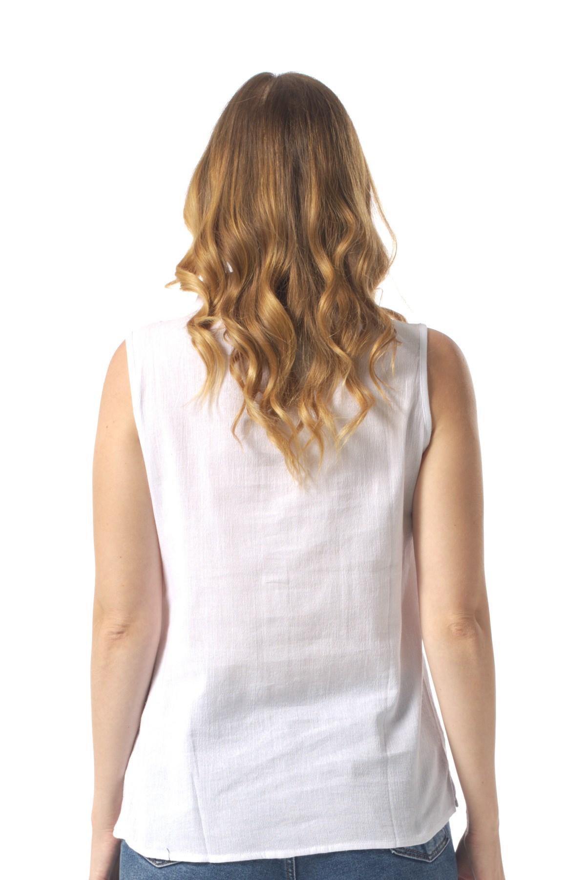 Sleeveless Aden Classic Collar Sile Fabric Summer Women Shirt White