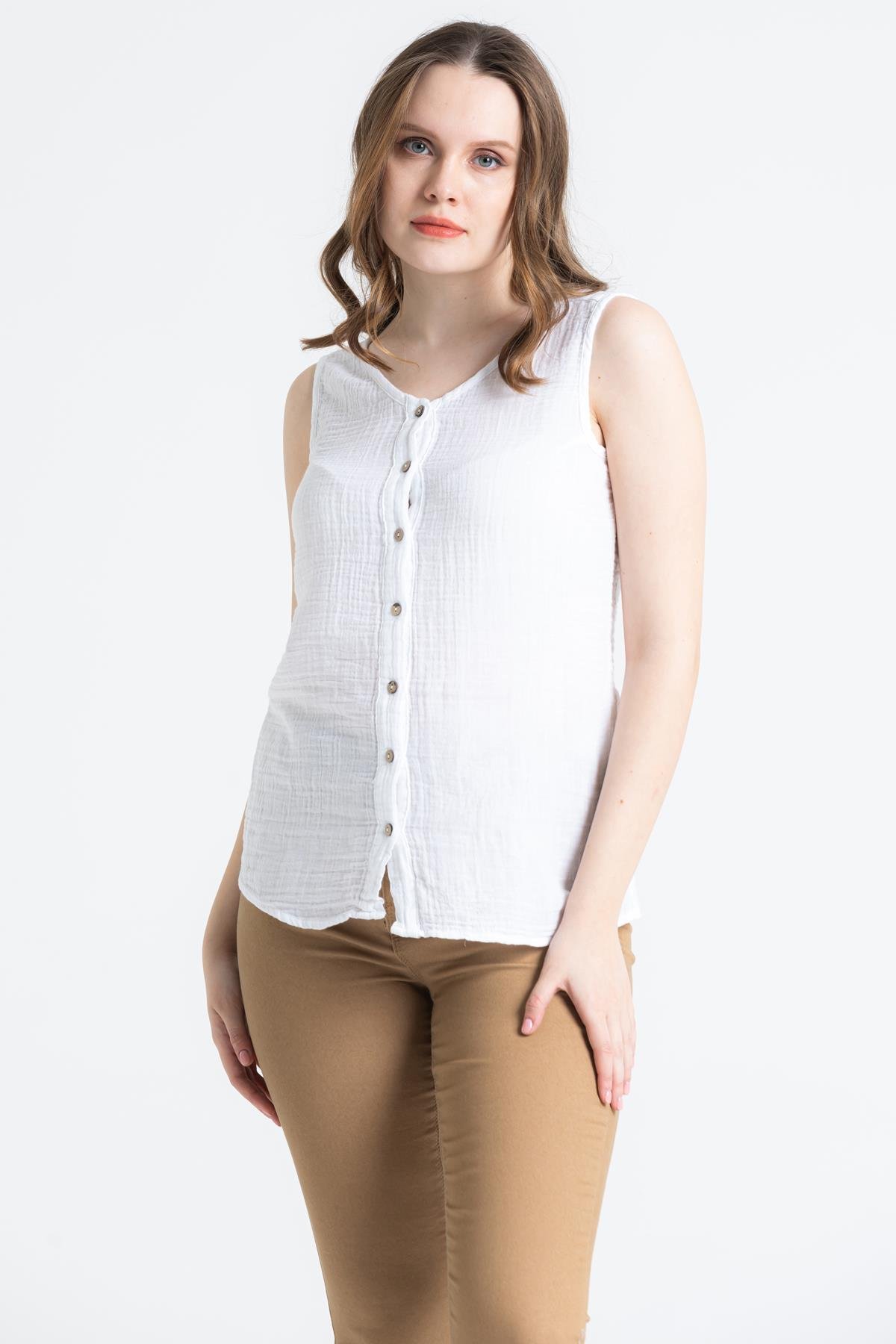 Kolsuz Müslin Melis Bluz Beyaz Byz