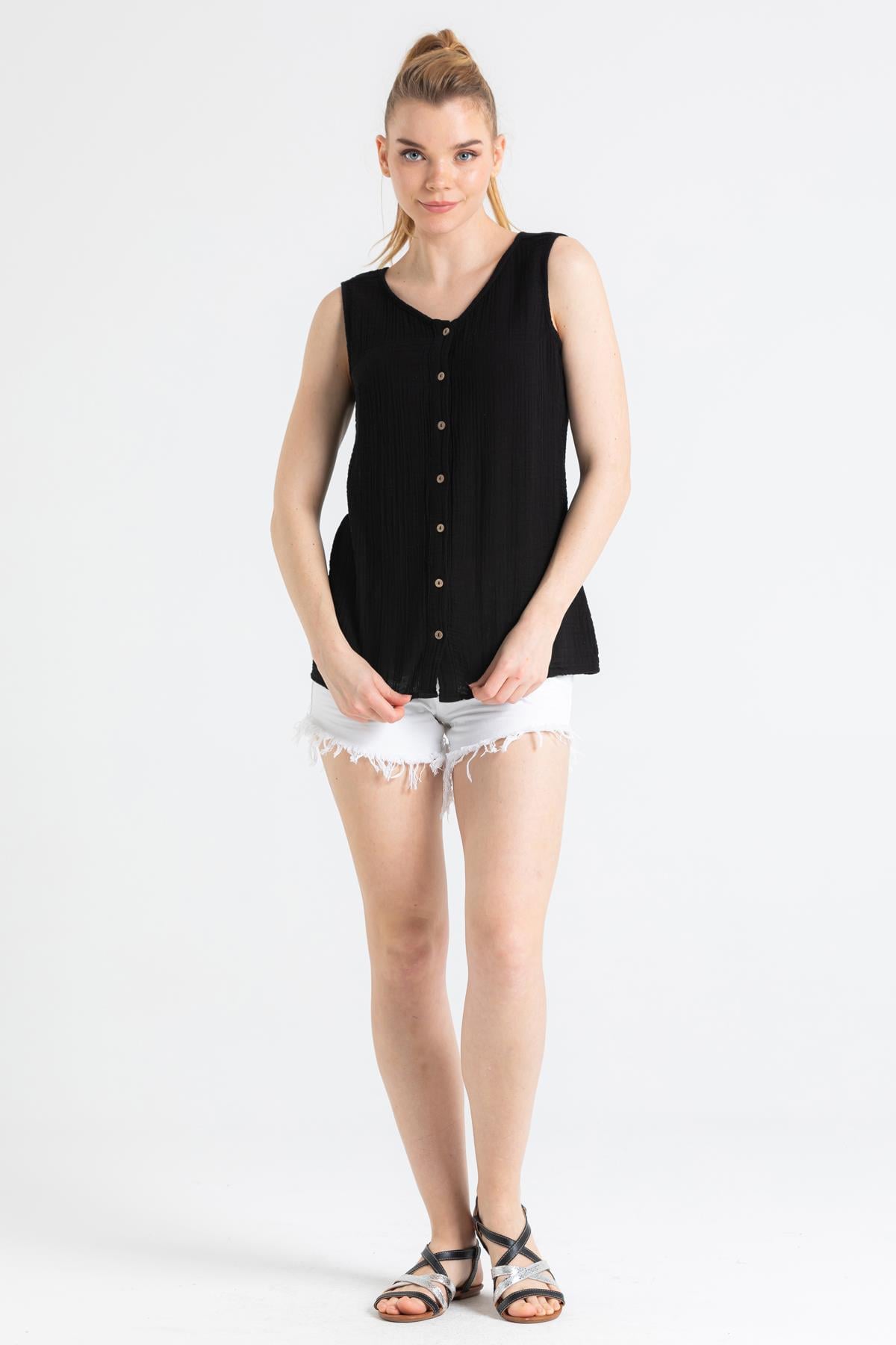 Sleeveless Muslin Melis Blouse Black