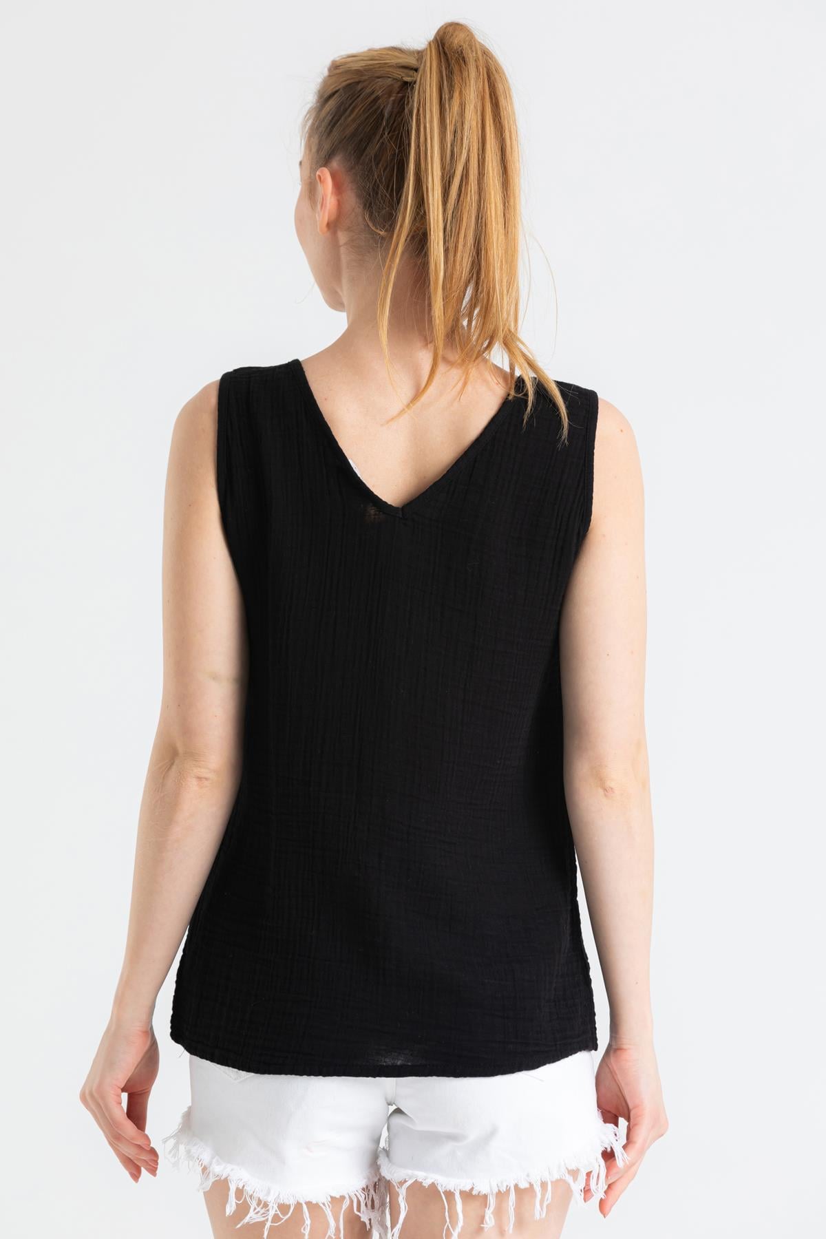 Sleeveless Muslin Melis Blouse Black