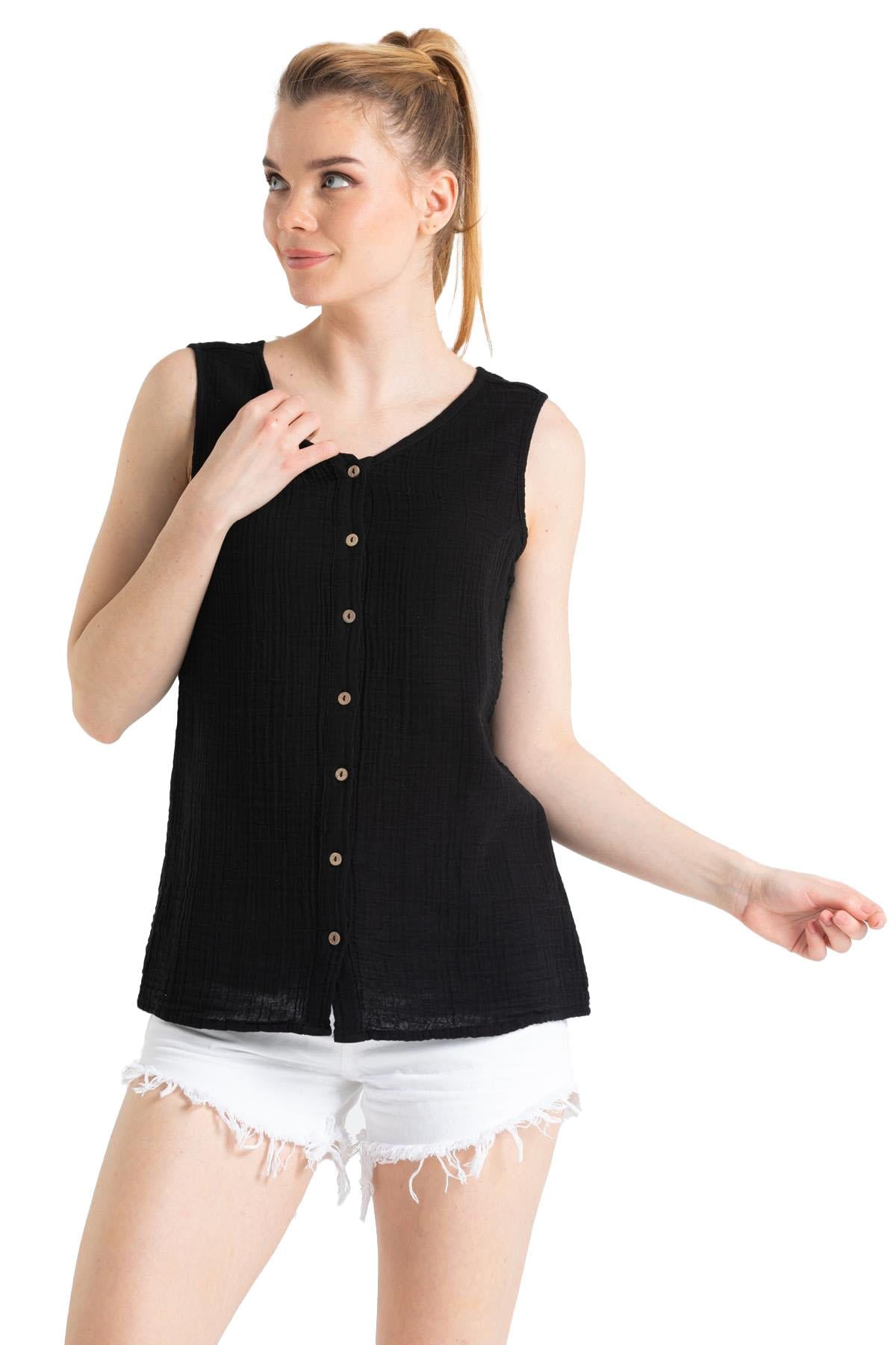 Sleeveless Muslin Melis Blouse Black