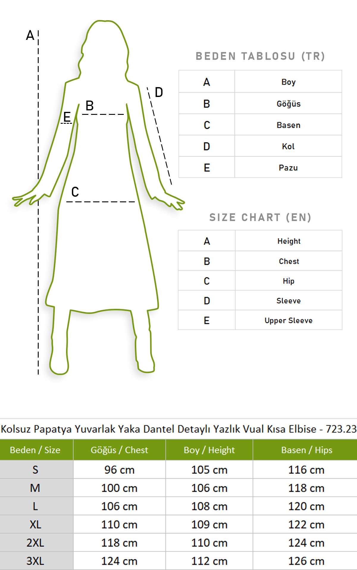 Kolsuz Papatya Yuvarlak Yaka Dantel Detaylı Yazlık Vual Kısa Elbise Krem/Yeşil Krm/Yşl