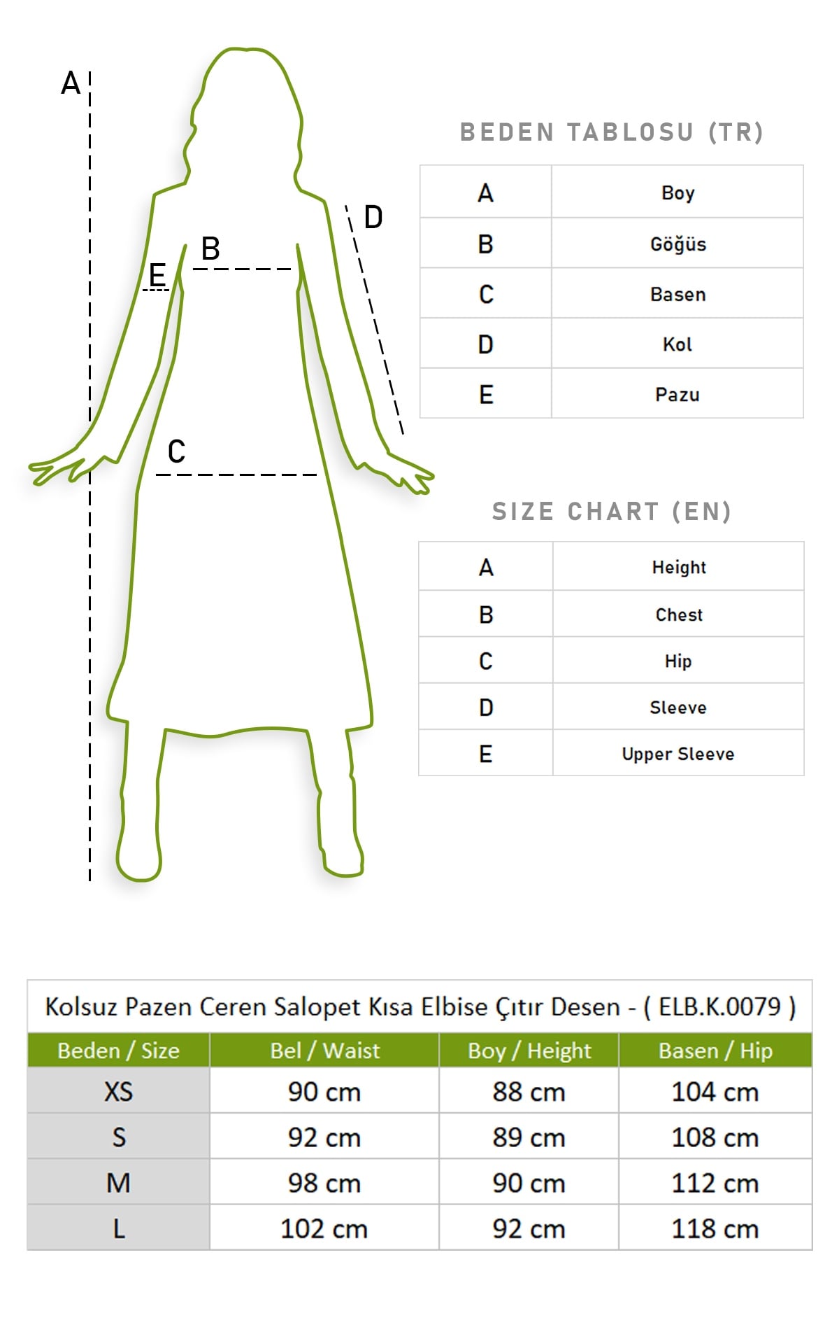 Kolsuz Pazen Ceren Salopet Kısa Elbise Çıtır Desen Haki Hk