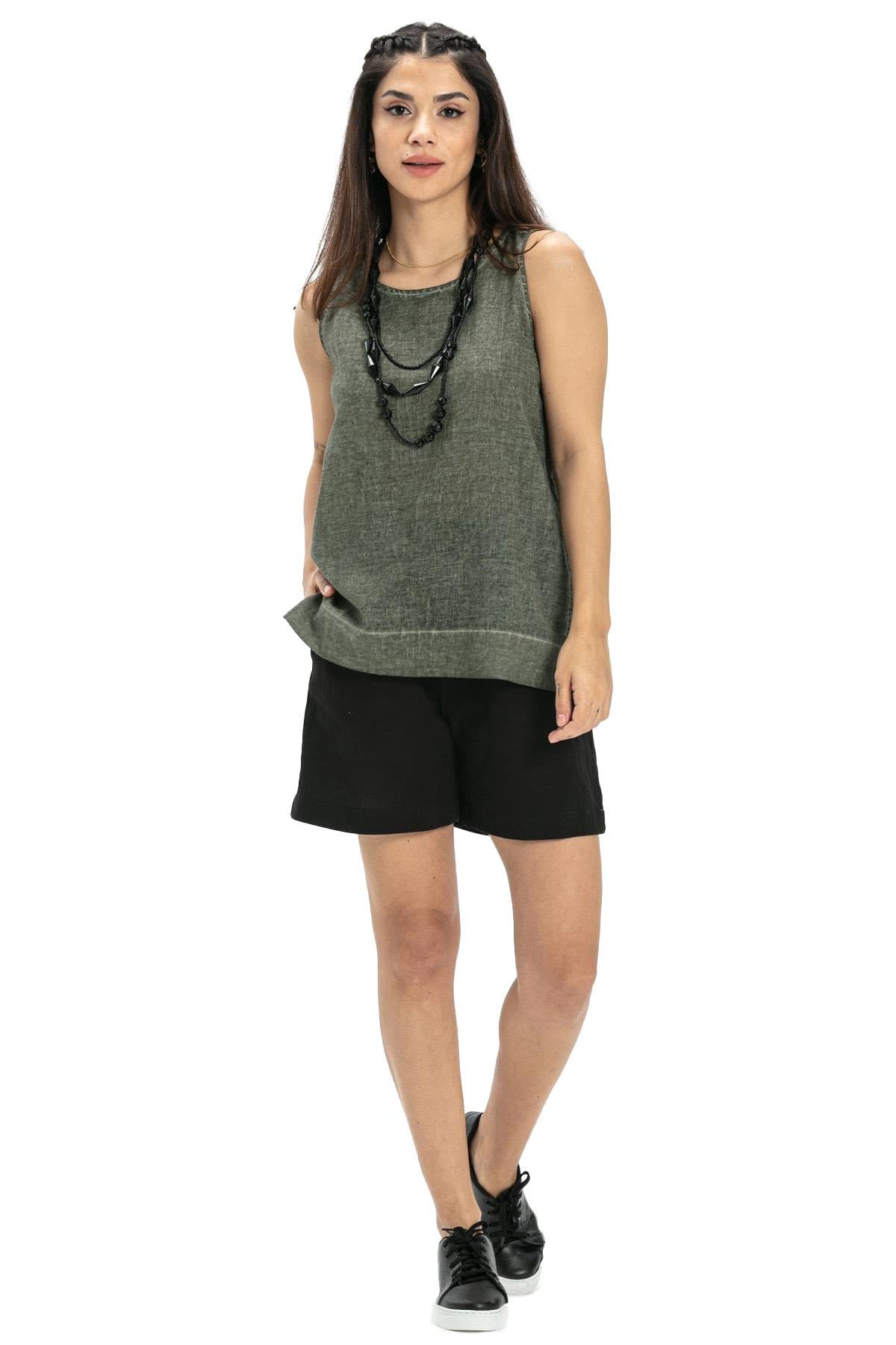 Sleeveless Poplin Zeyno Blouse Khaki