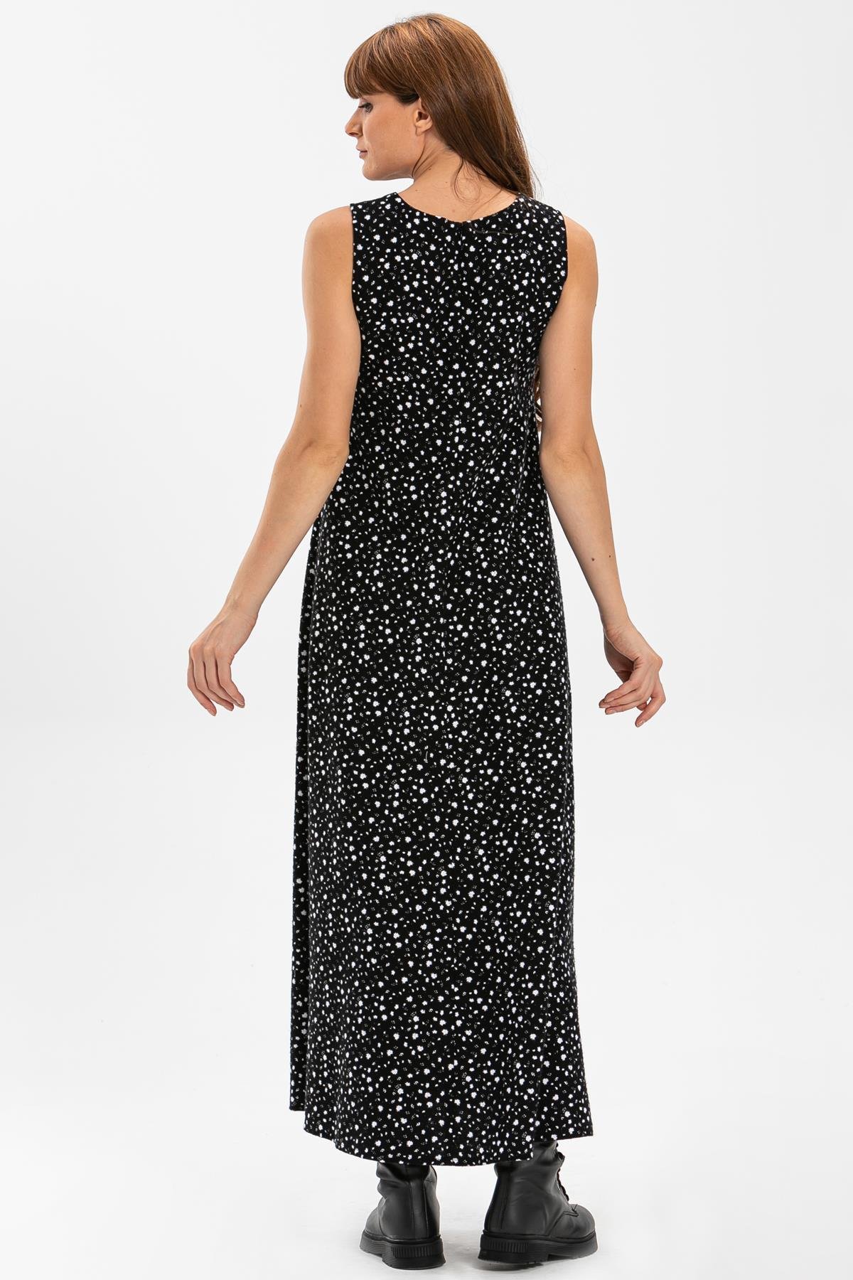 Kolsuz Selen Pazen Uzun Sonbahar ve Kışlık Elbise Çıtır Desen Beyaz Byz