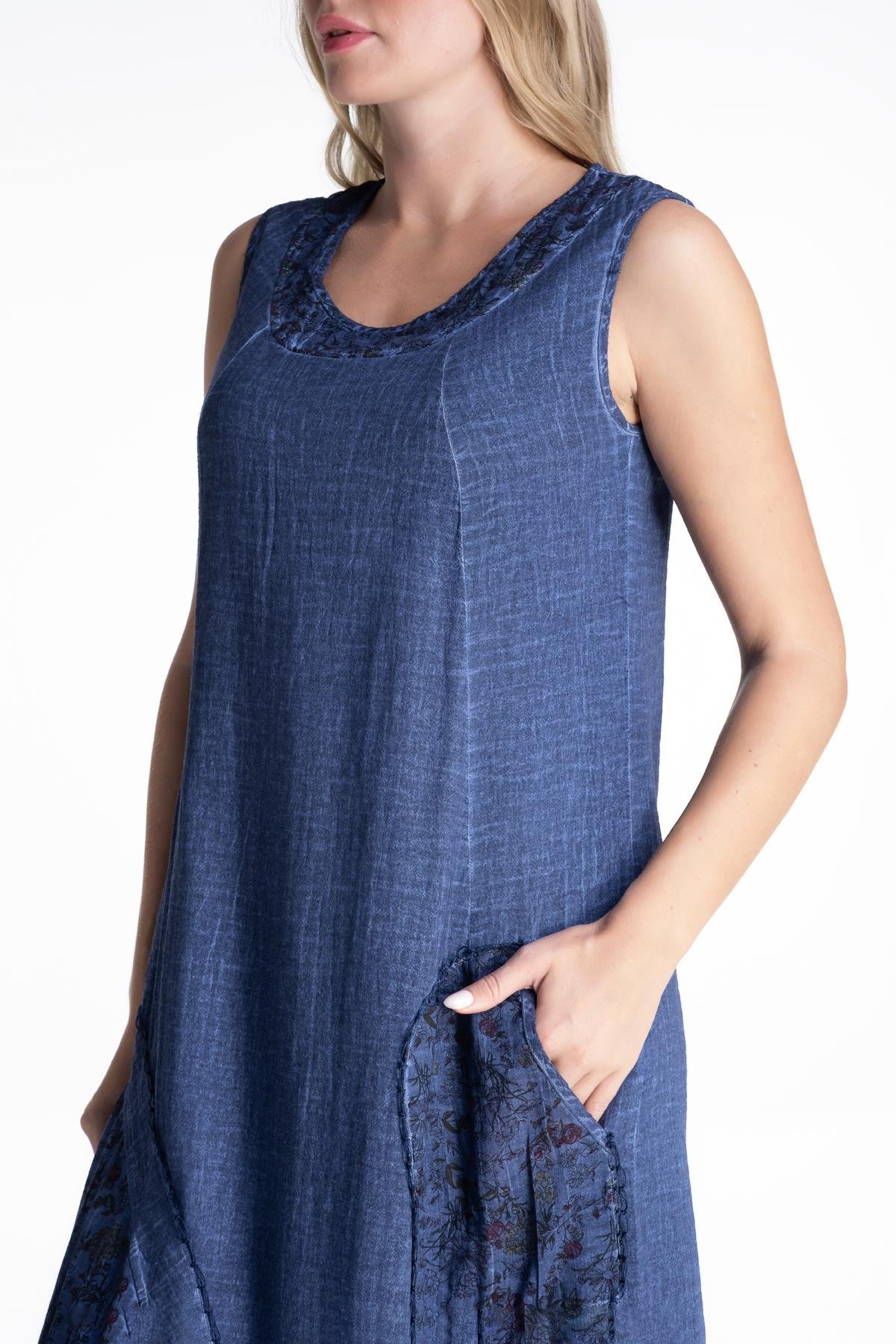 Sleeveless Şile Fabric Nur Short Dress Indigo