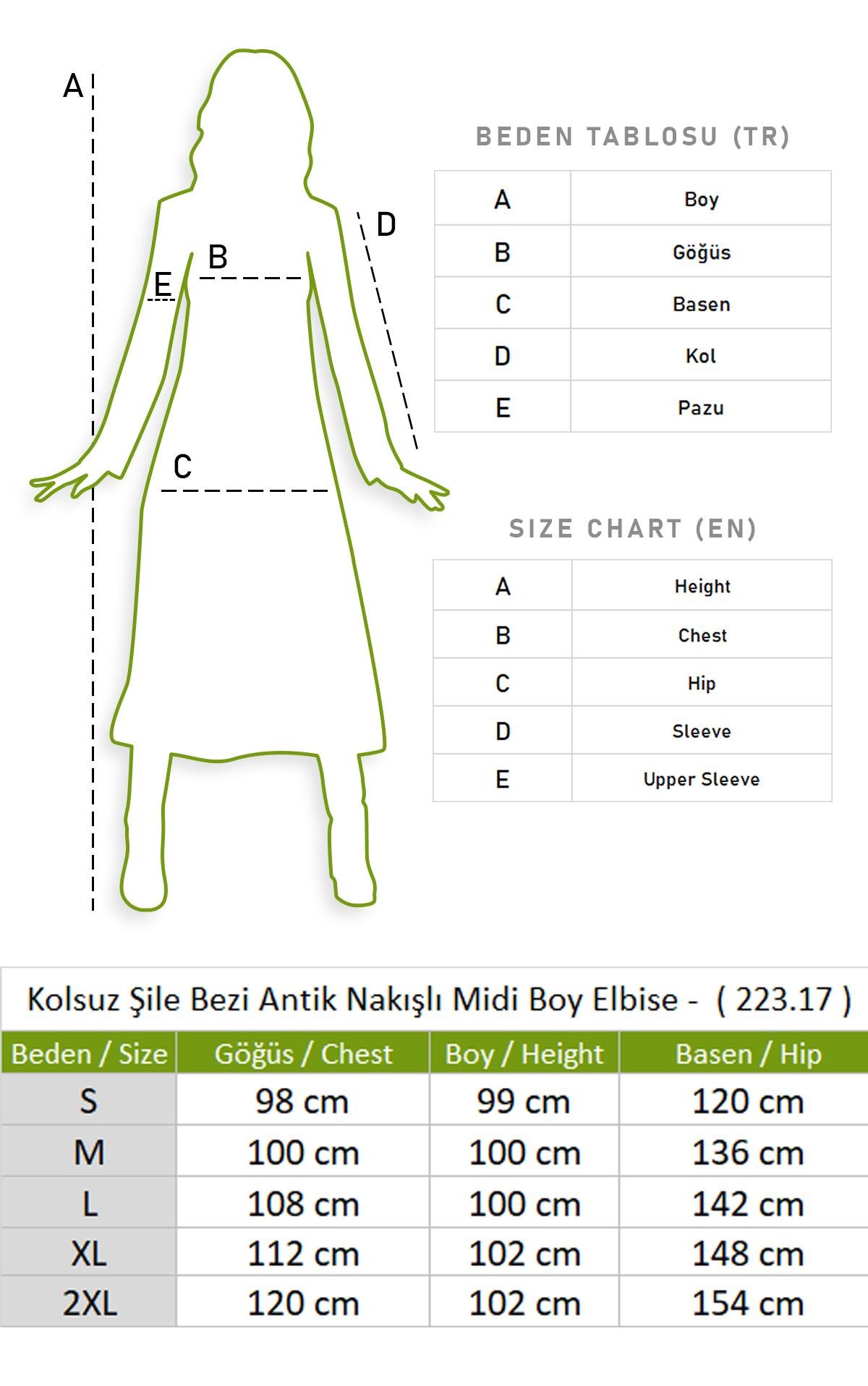 Kolsuz Şile Bezi Antik Nakışlı Midi Boy Elbise Krem Krm