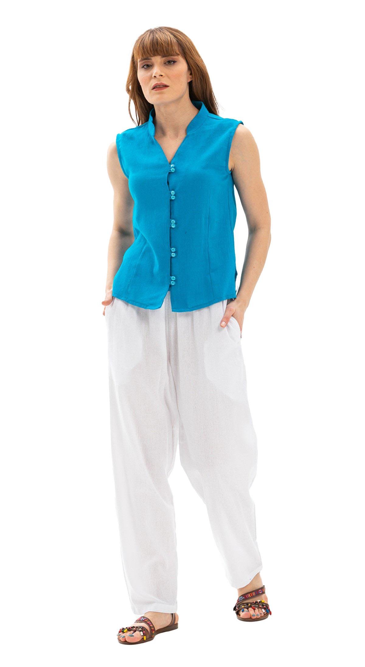 Kolsuz Şile Bezi Arzu Bluz Turkuaz Trkz