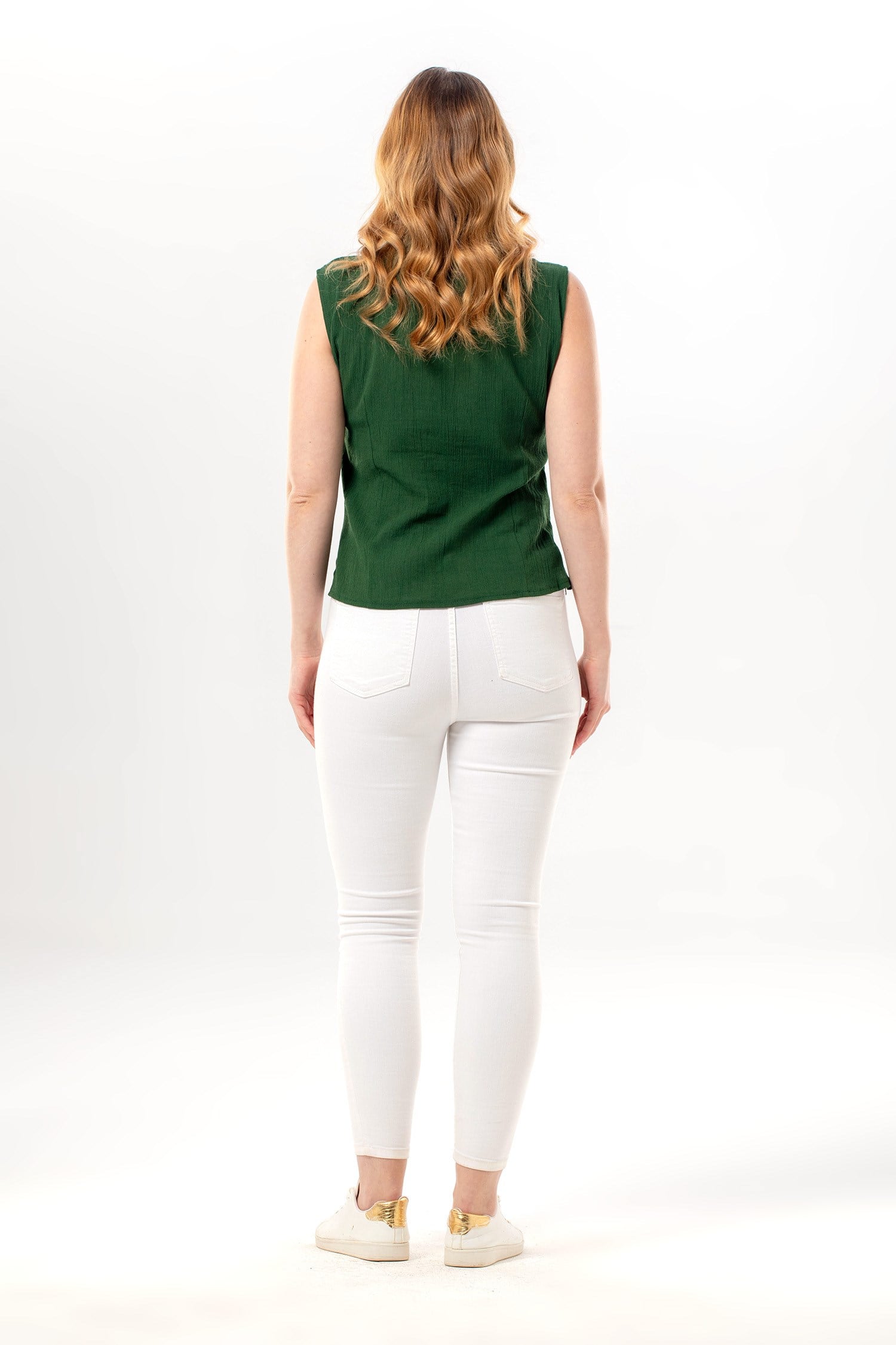 Sleeveless Şile Fabric Desire Blouse Green