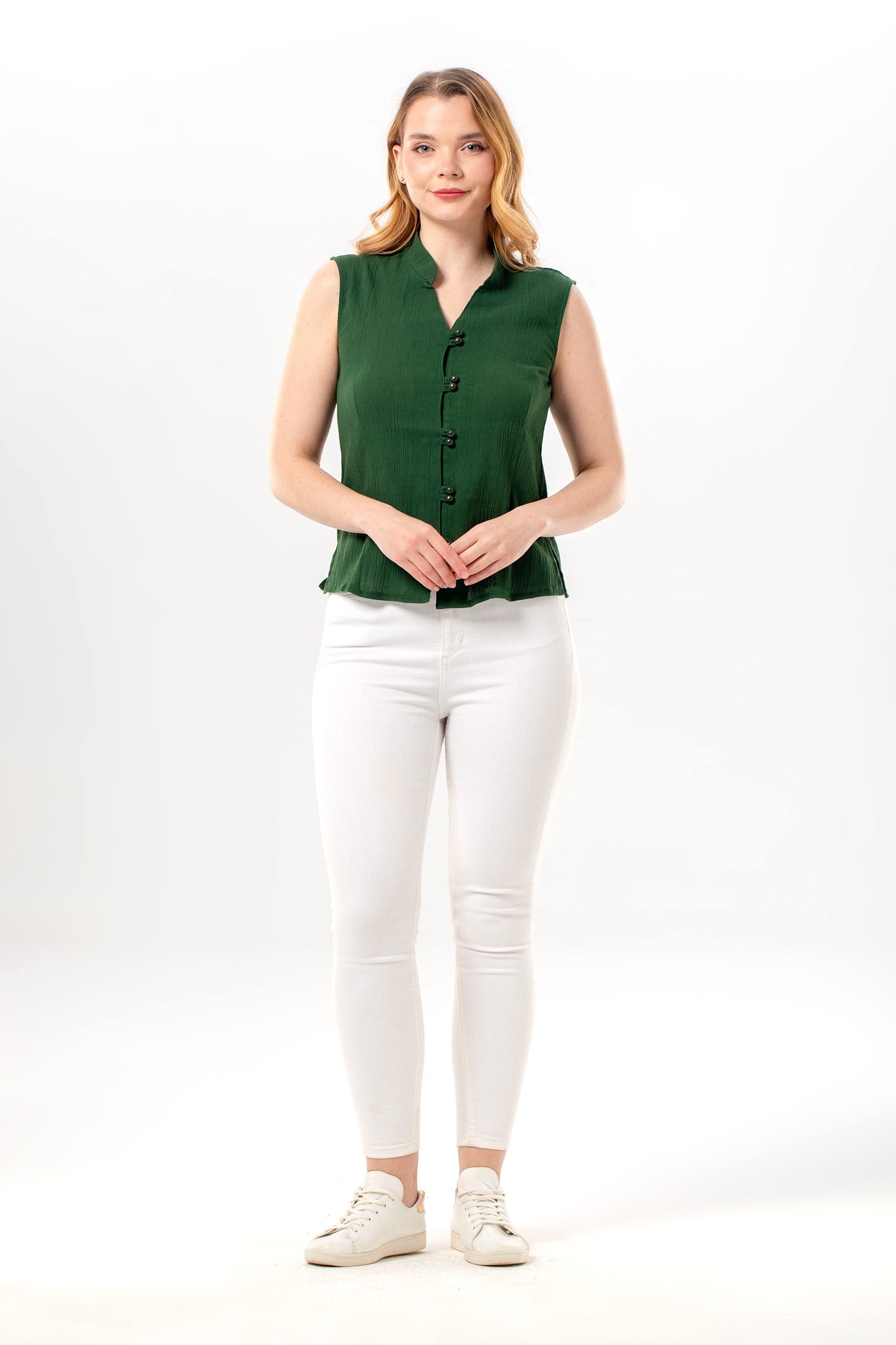 Sleeveless Şile Fabric Desire Blouse Green
