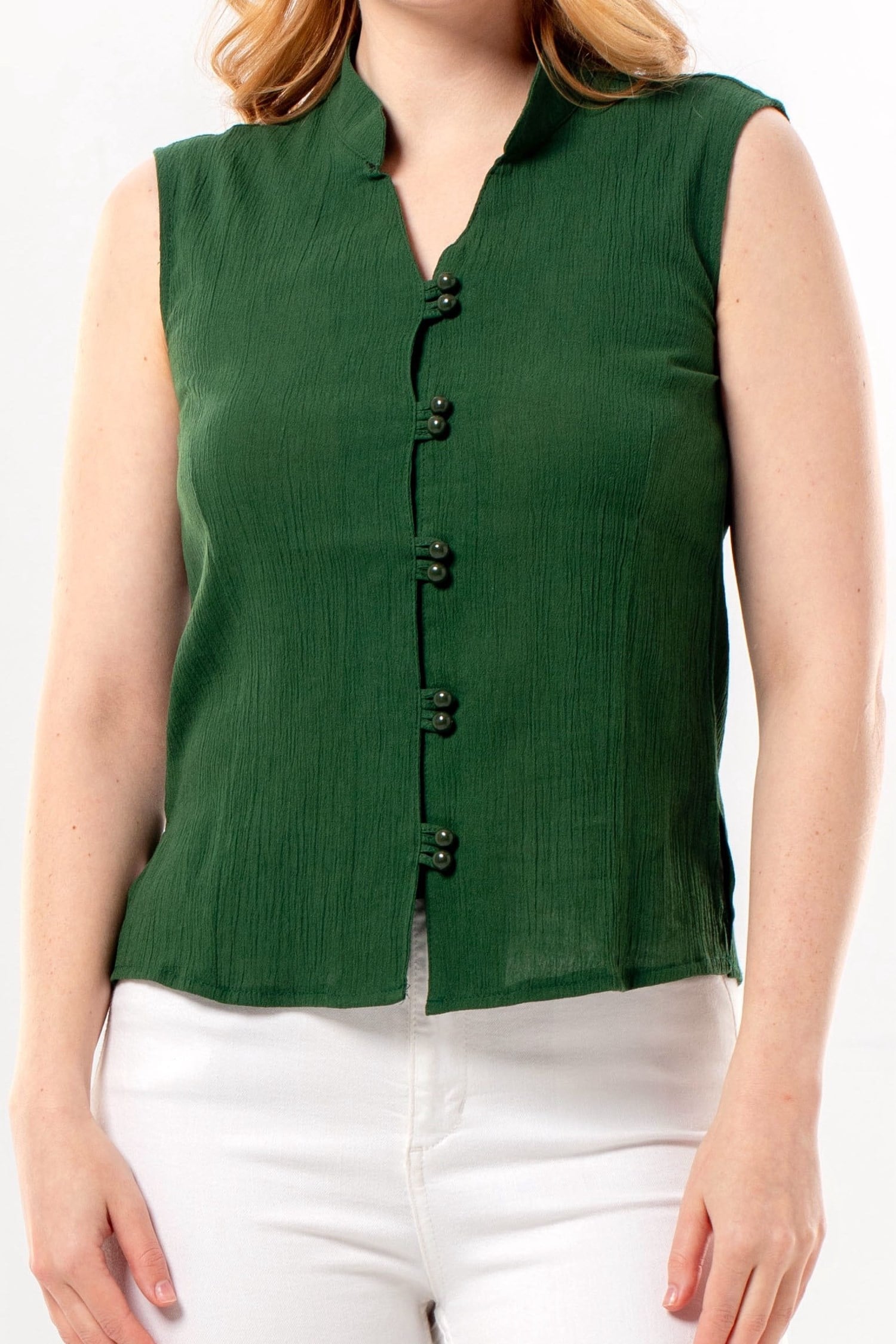 Sleeveless Şile Fabric Desire Blouse Green