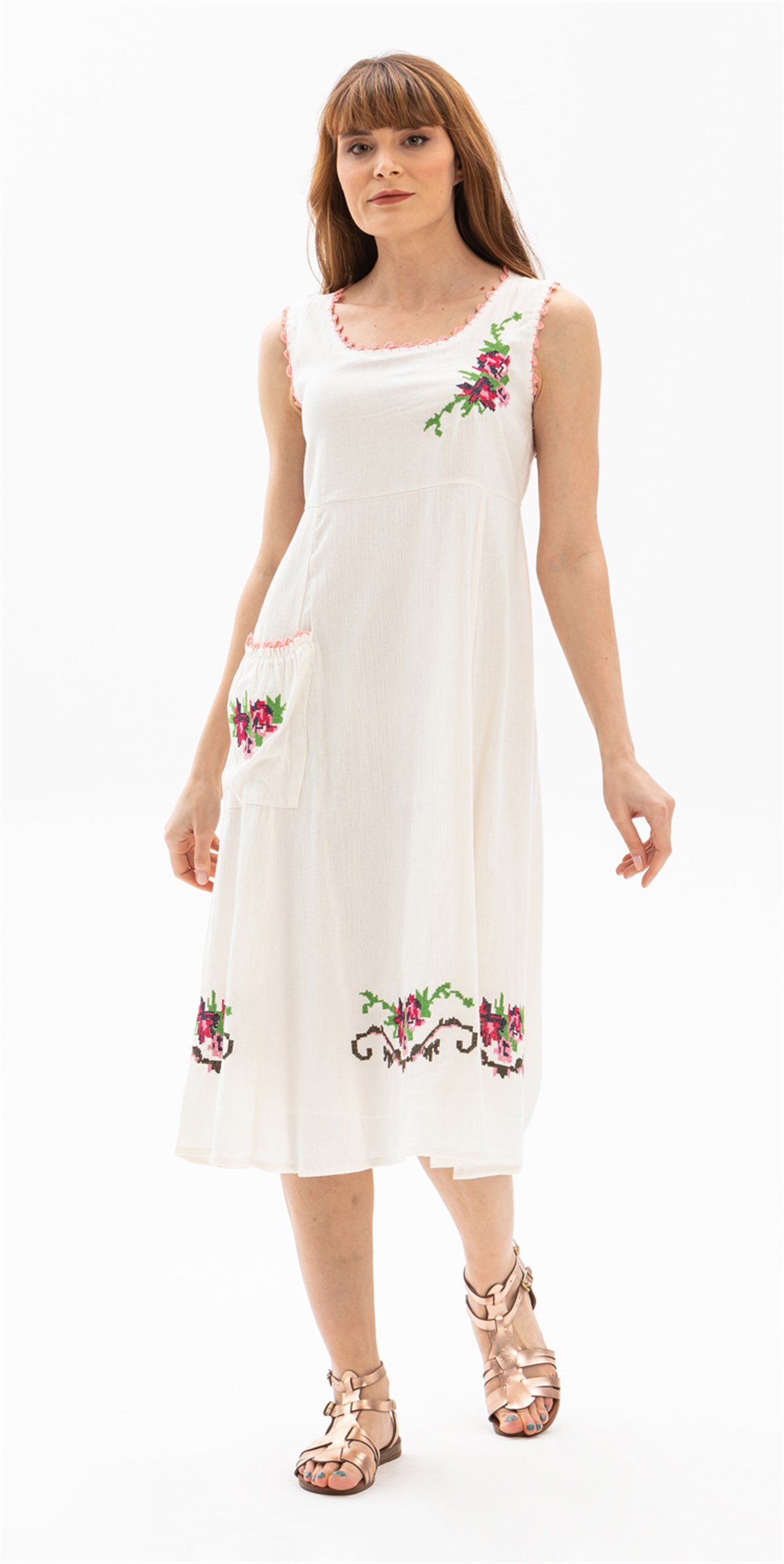 Kolsuz Şile Bezi Burçak Elbise Krem