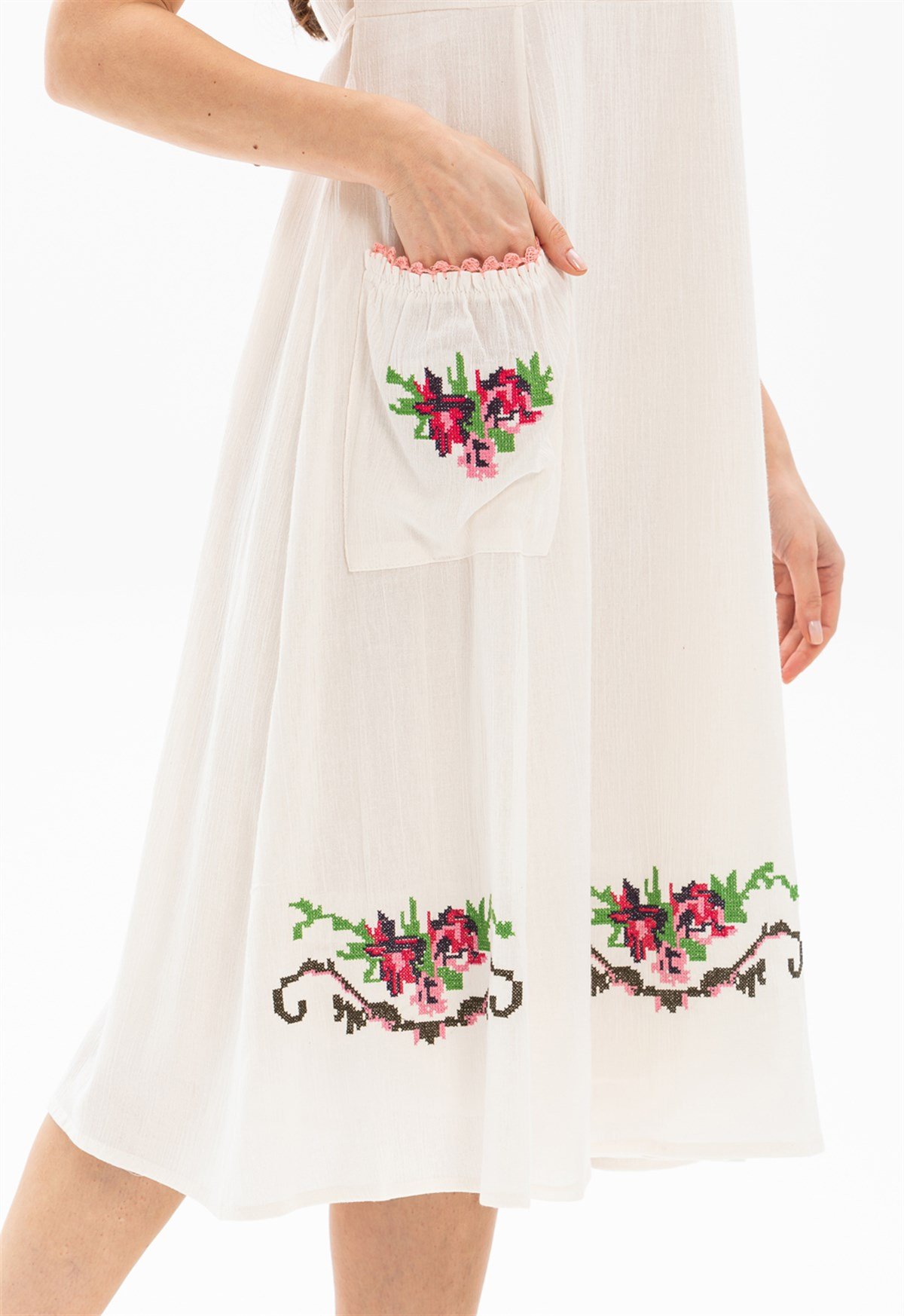 Kolsuz Şile Bezi Burçak Elbise Krem