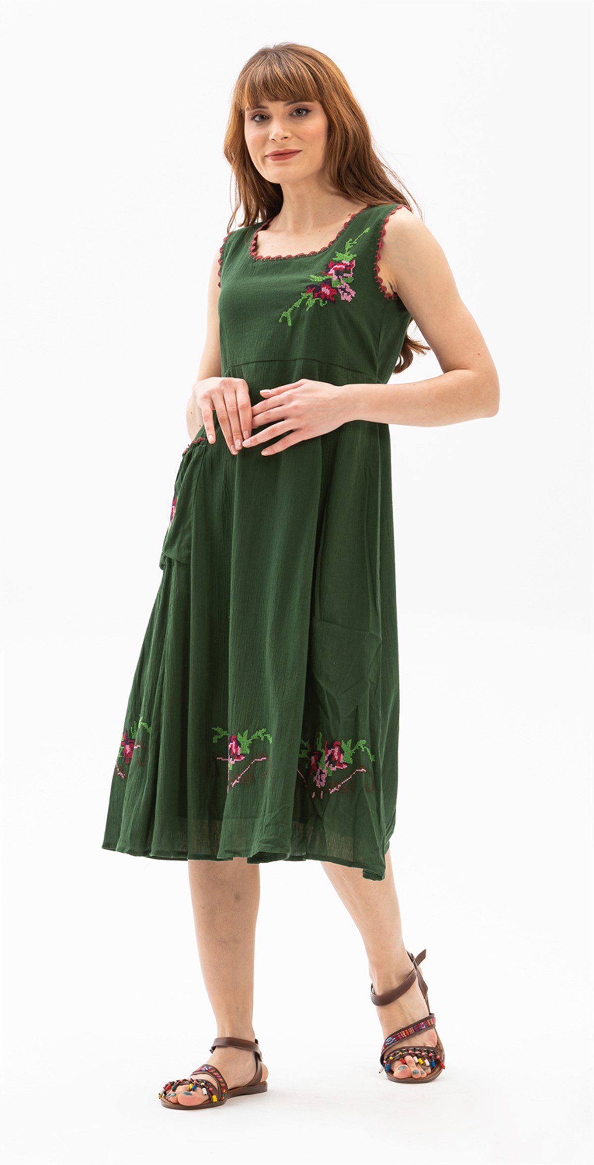 Kolsuz Şile Bezi Burçak Elbise Yeşil