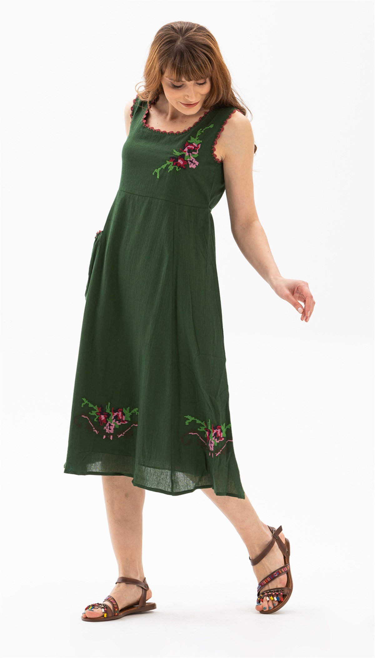 Kolsuz Şile Bezi Burçak Elbise Yeşil