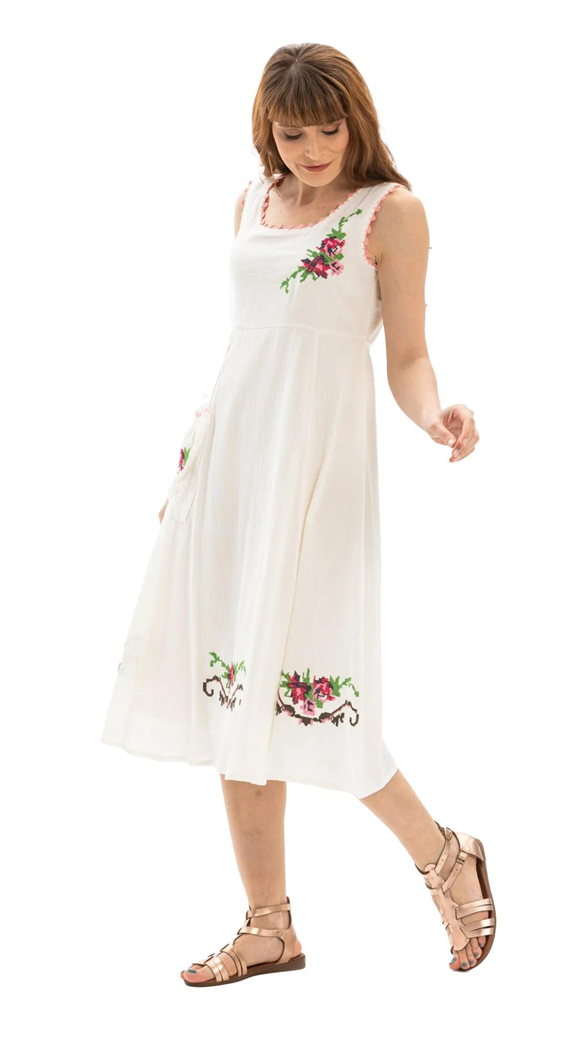 Kolsuz Şile Bezi Burçak Midi Boy Elbise Krem Krm