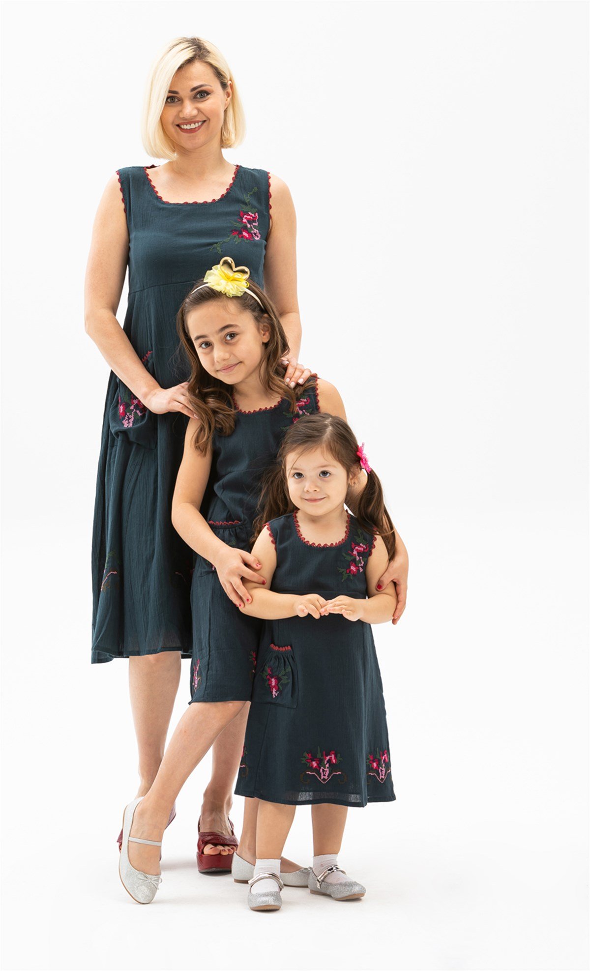 Kolsuz Şile Bezi Burçak Midi Boy Elbise Petrol