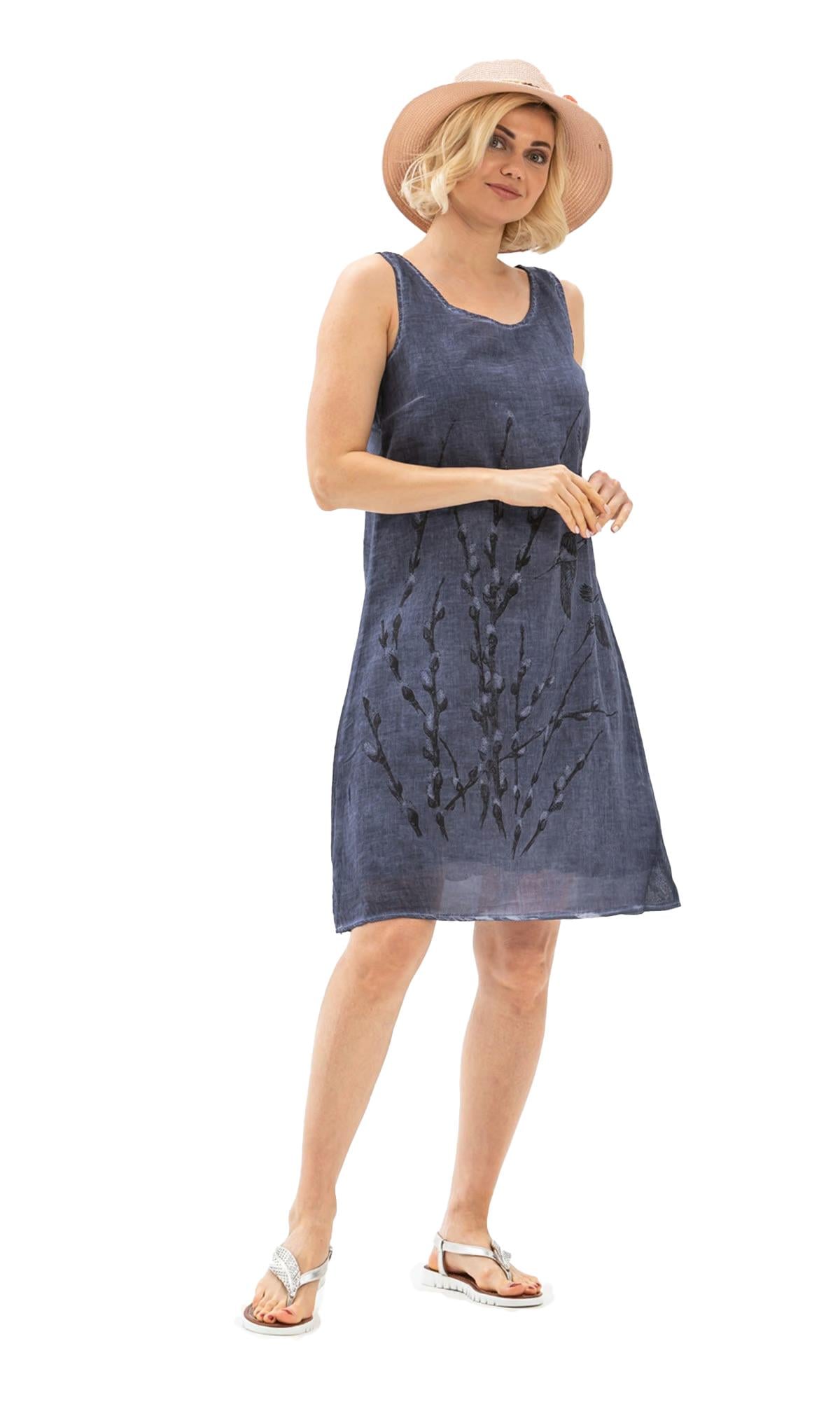 Sleeveless Şile Fabric Fidan Short Dress Indigo
