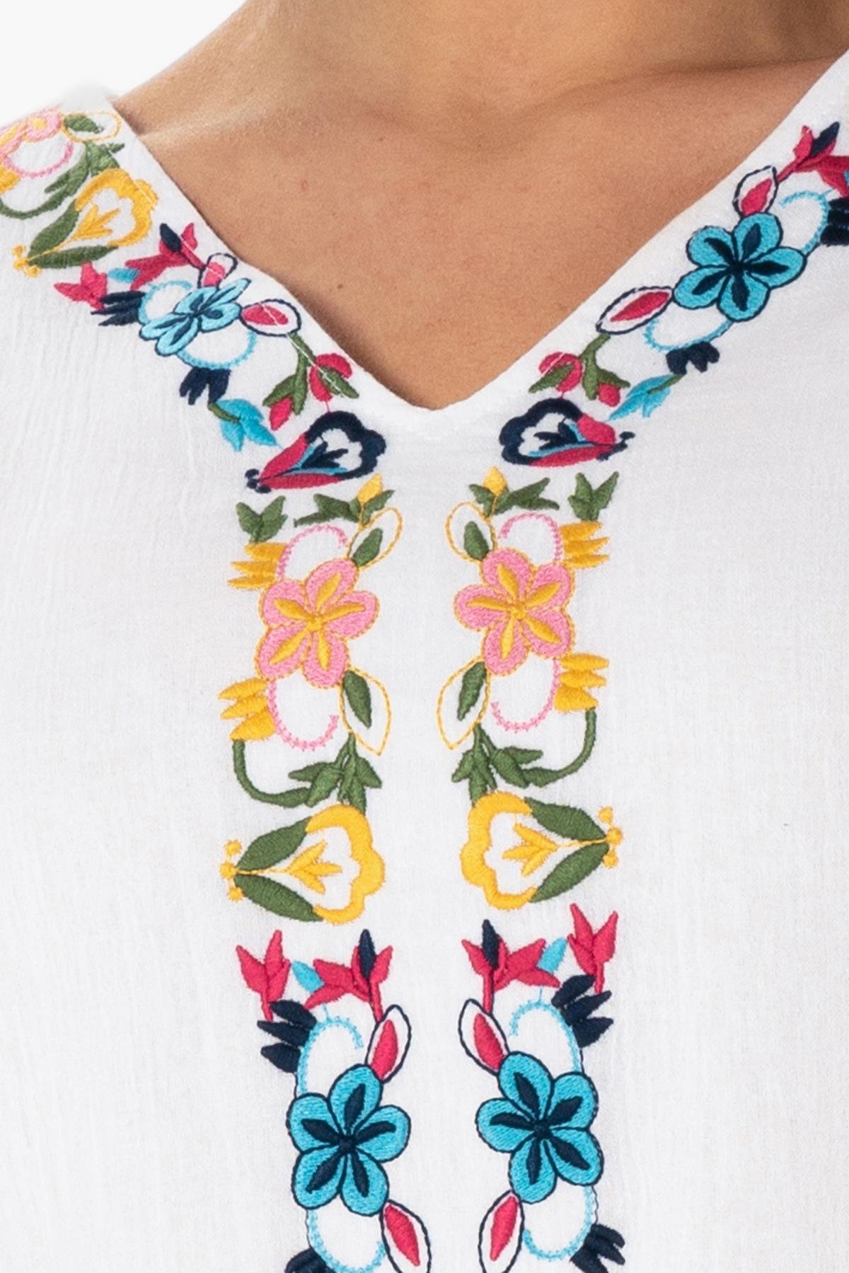 Kolsuz Şile Bezi Nakışlı Delfin Kısa Yazlık Elbise Beyaz Byz