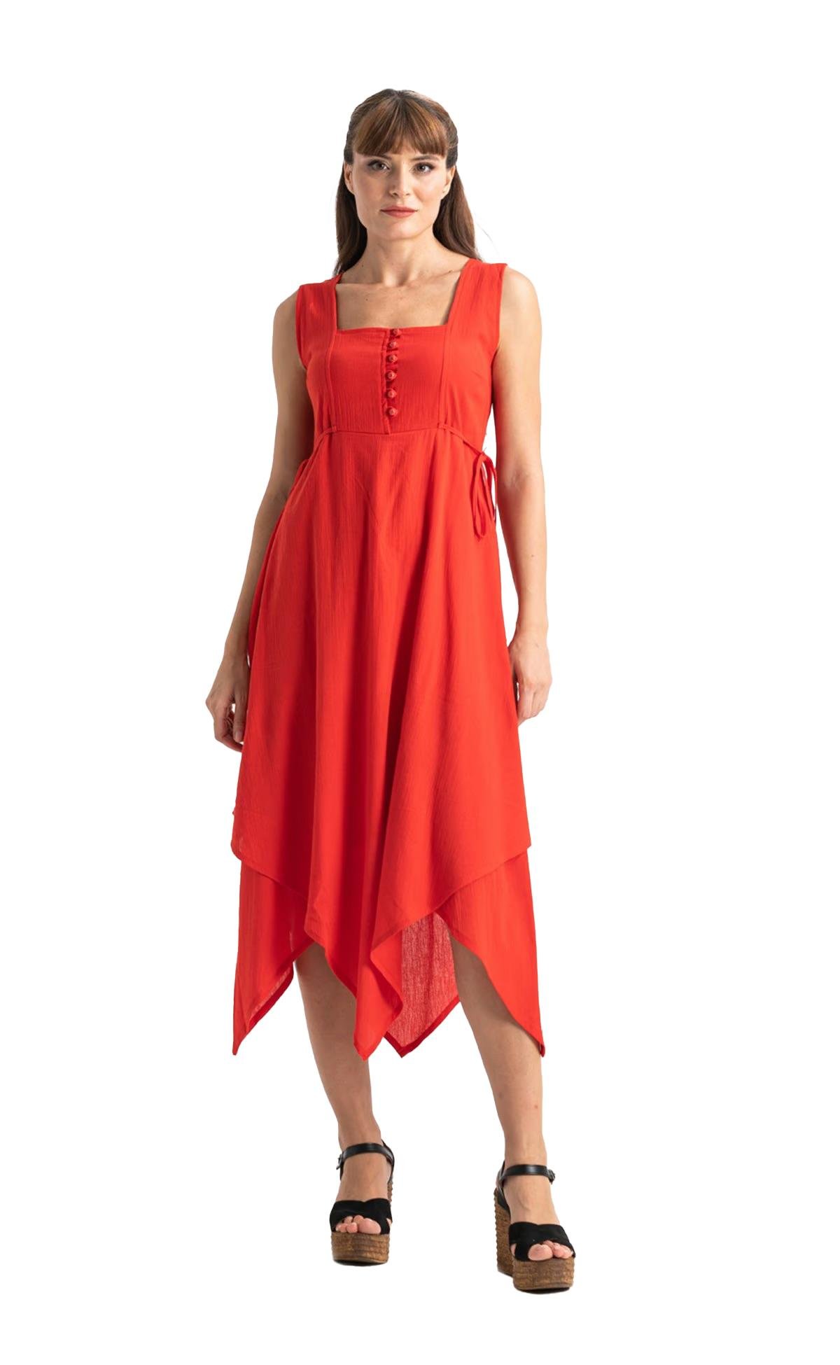 Kolsuz Şile Bezi Üçgen Katlı Midi Boy Elbise Kırmızı Krmz