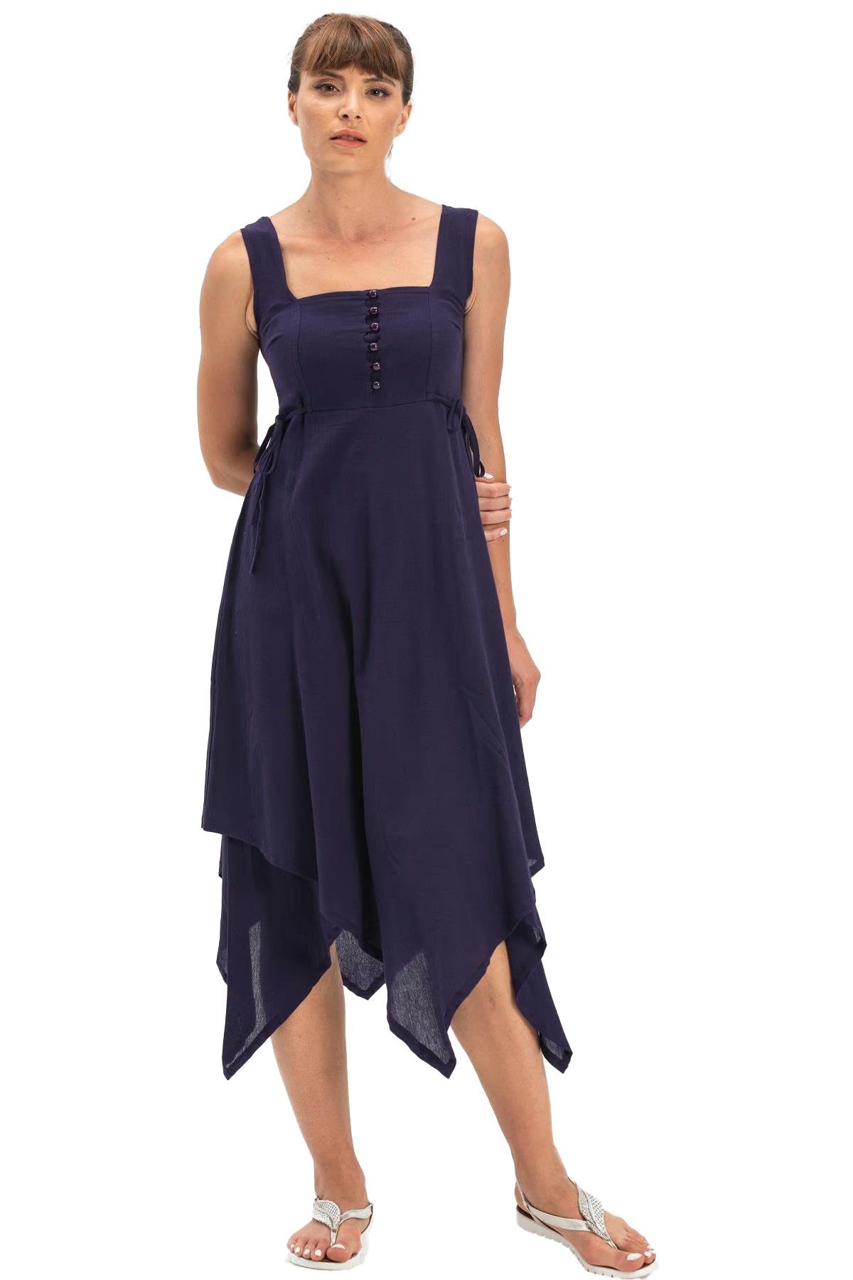 Sleeveless Şile Fabric Üçgen Katlı Midi Dress Purple