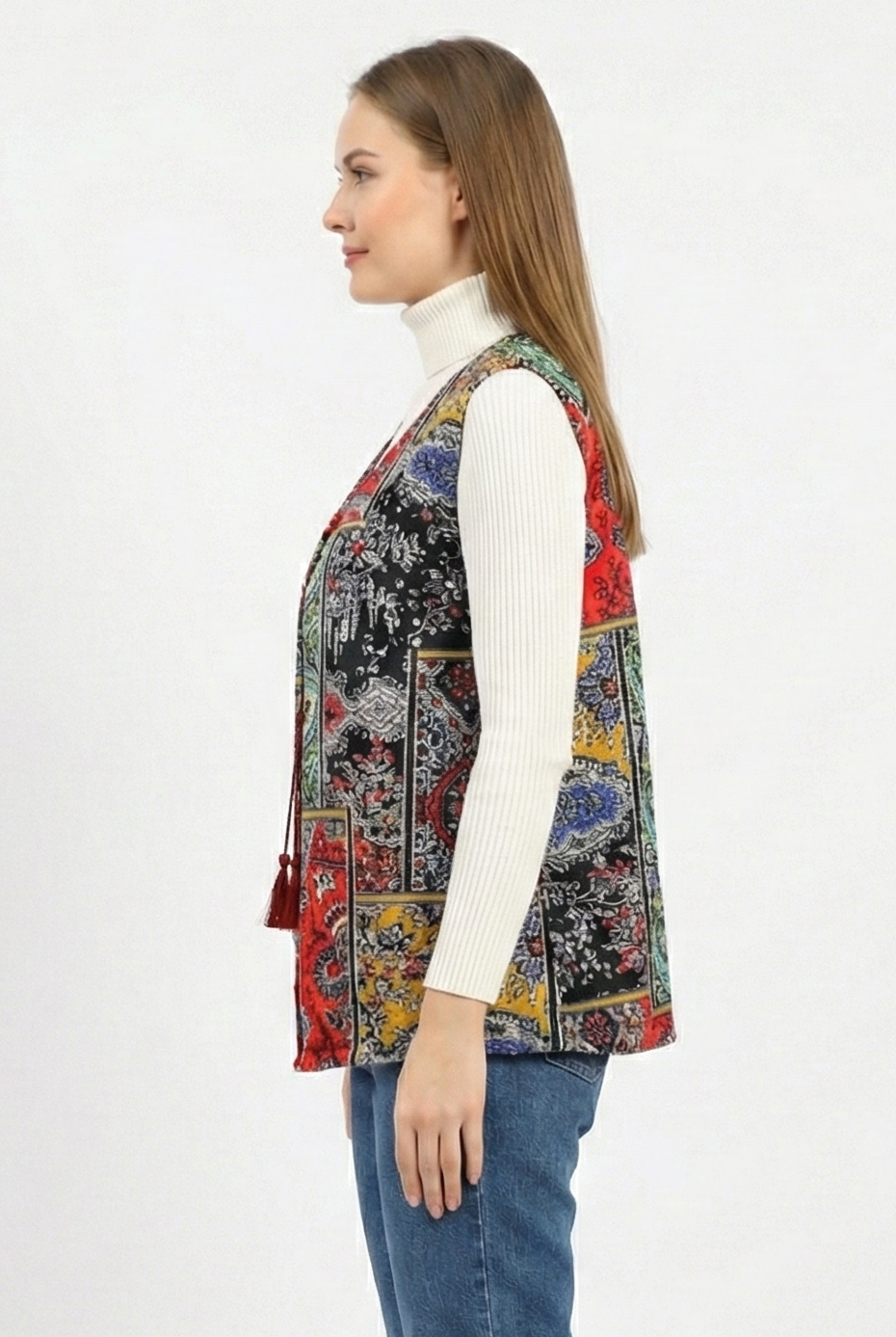 Kolsuz Tuğba Çift Taraflı Otantik Kısa Pazen Kışlık Yelek Bordo Brd