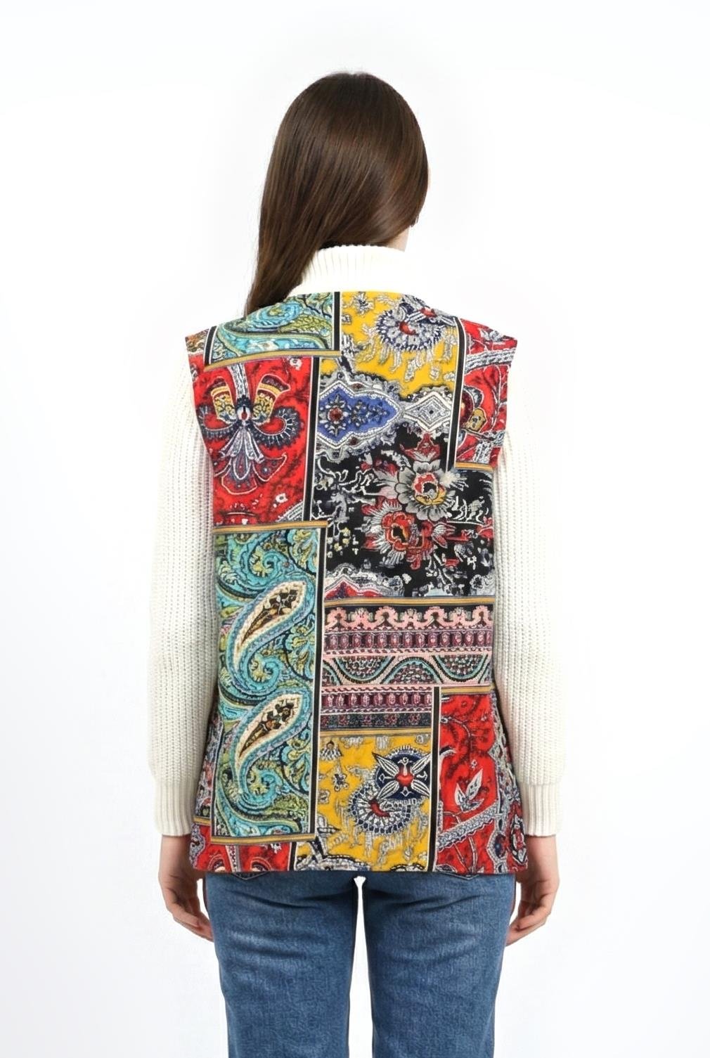 Kolsuz Tuğba Çift Taraflı Otantik Kısa Pazen Kışlık Yelek Bordo Brd