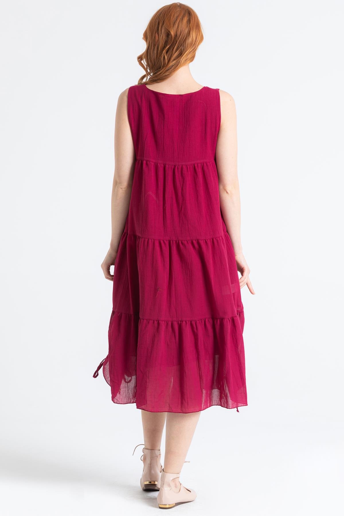 Kolsuz Vual Ahsen Nakışlı Midi Boy Elbise Bordo Brd