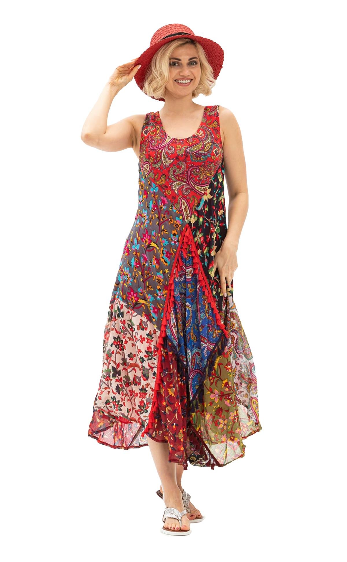 Kolsuz Vual Peçvörk Uzun Elbise Kırmızı Krmz