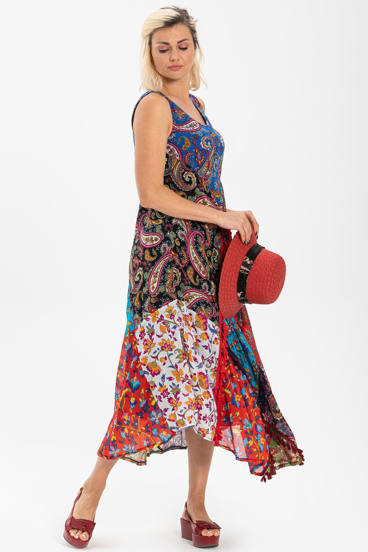 Kolsuz Vual Peçvörk Uzun Elbise Saks Sks